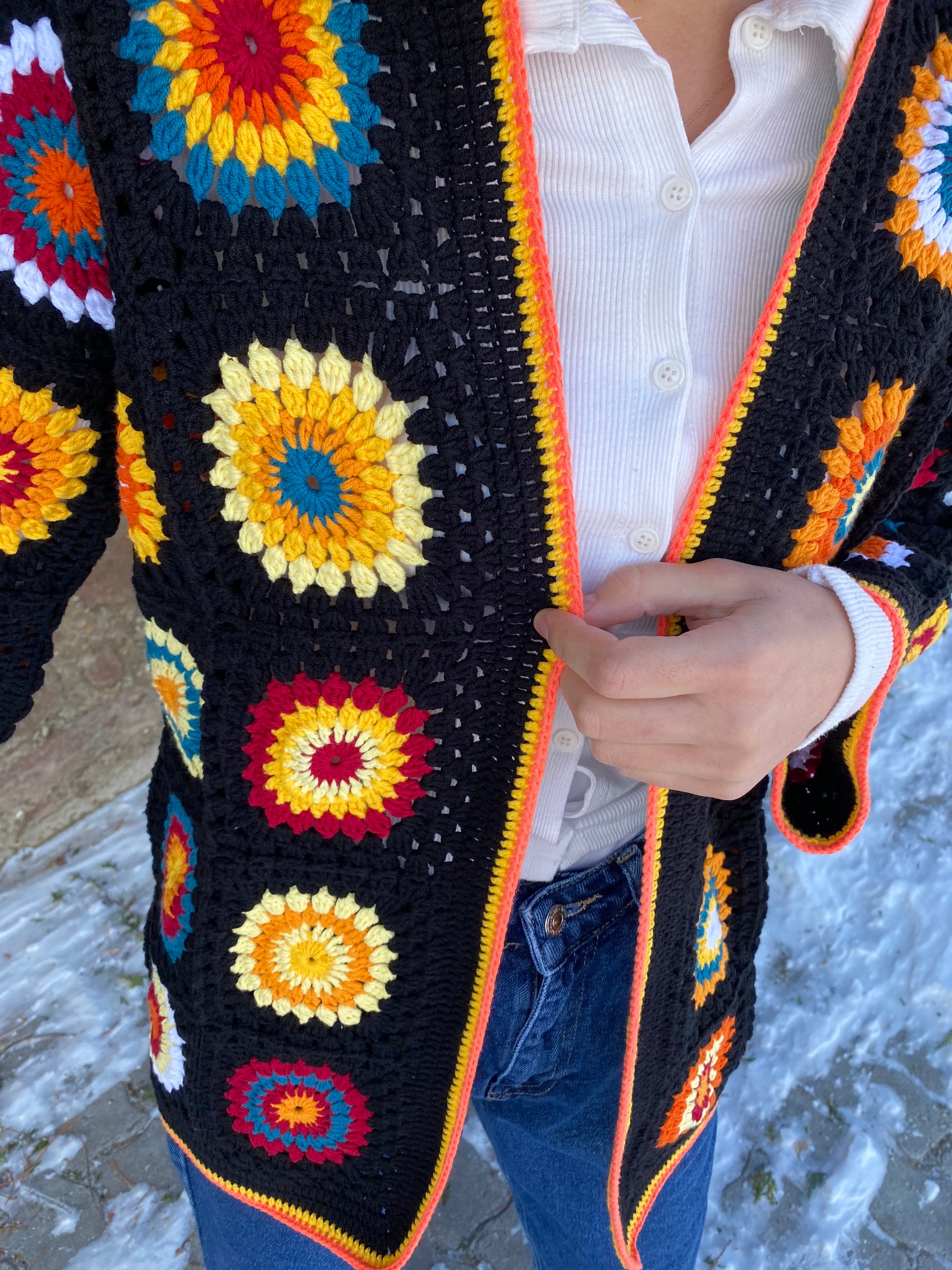 Granny Square Afghan Coat, Afghan Crochet Jacket, Boho Crochet Jacket, Granny Square Cardigan, Hippie Sweater, Granny Square Sweater
