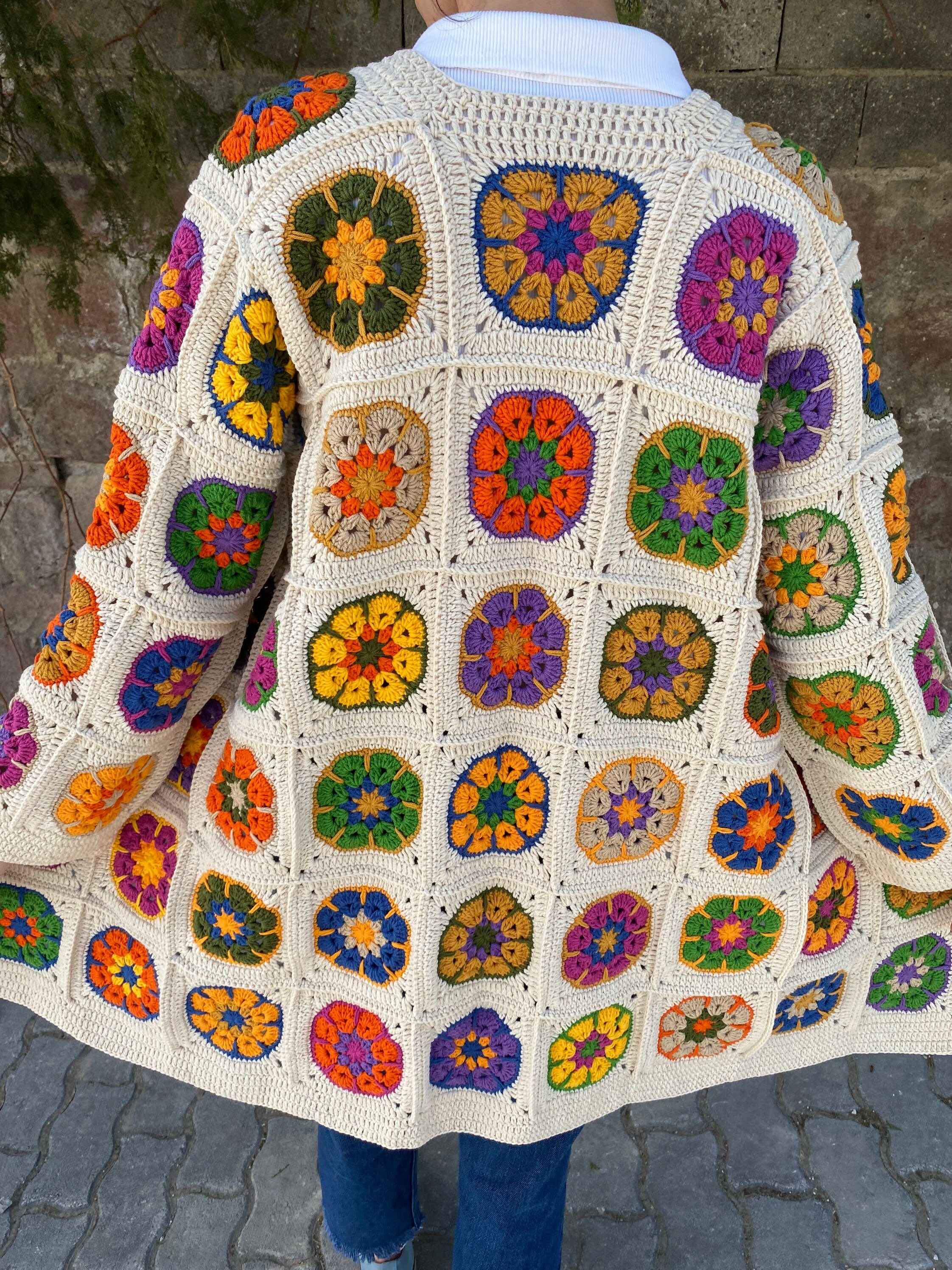 Granny Square Afghan Floral Cardigan, Crochet Cardigan, Granny Square Coat, Boho Cardigan, Granny... — photo 2 of 10