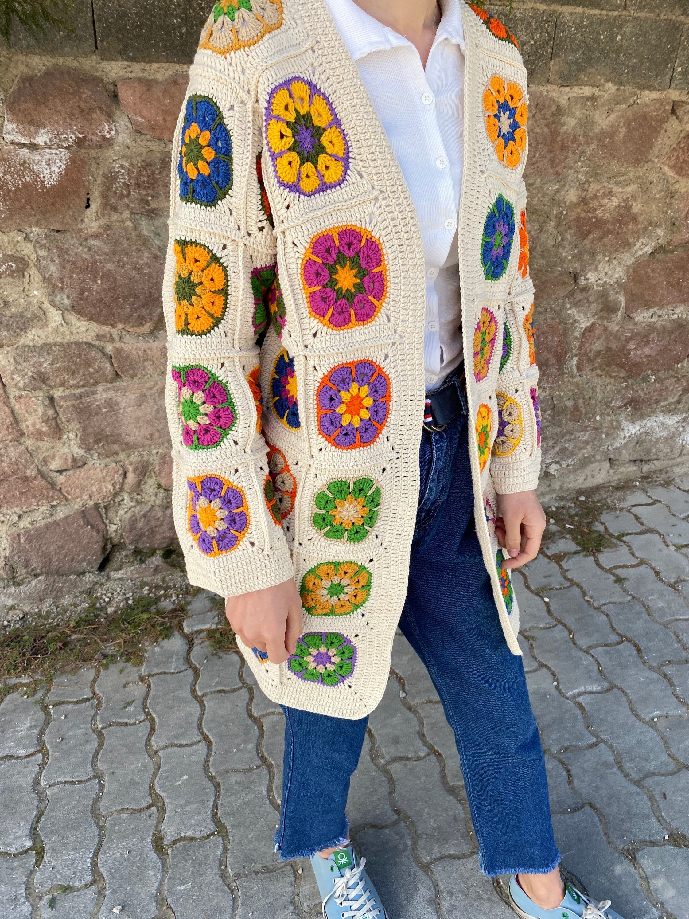 Granny Square Afghan Floral Cardigan, Crochet Cardigan, Granny Square Coat, Boho Cardigan, Granny... — photo 6 of 10