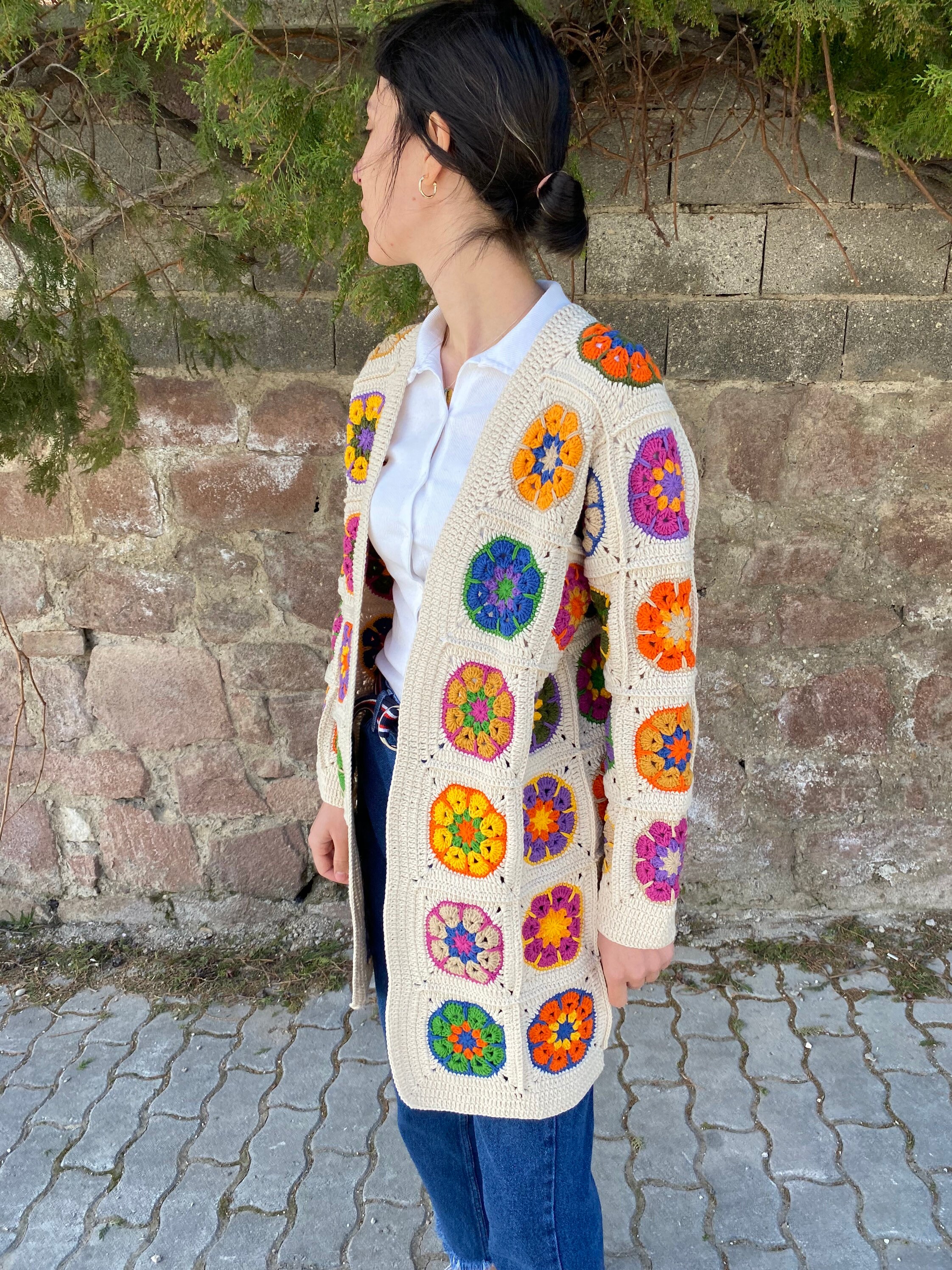 Granny Square Afghan Floral Cardigan, Crochet Cardigan, Granny Square Coat, Boho Cardigan, Granny... — photo 5 of 10