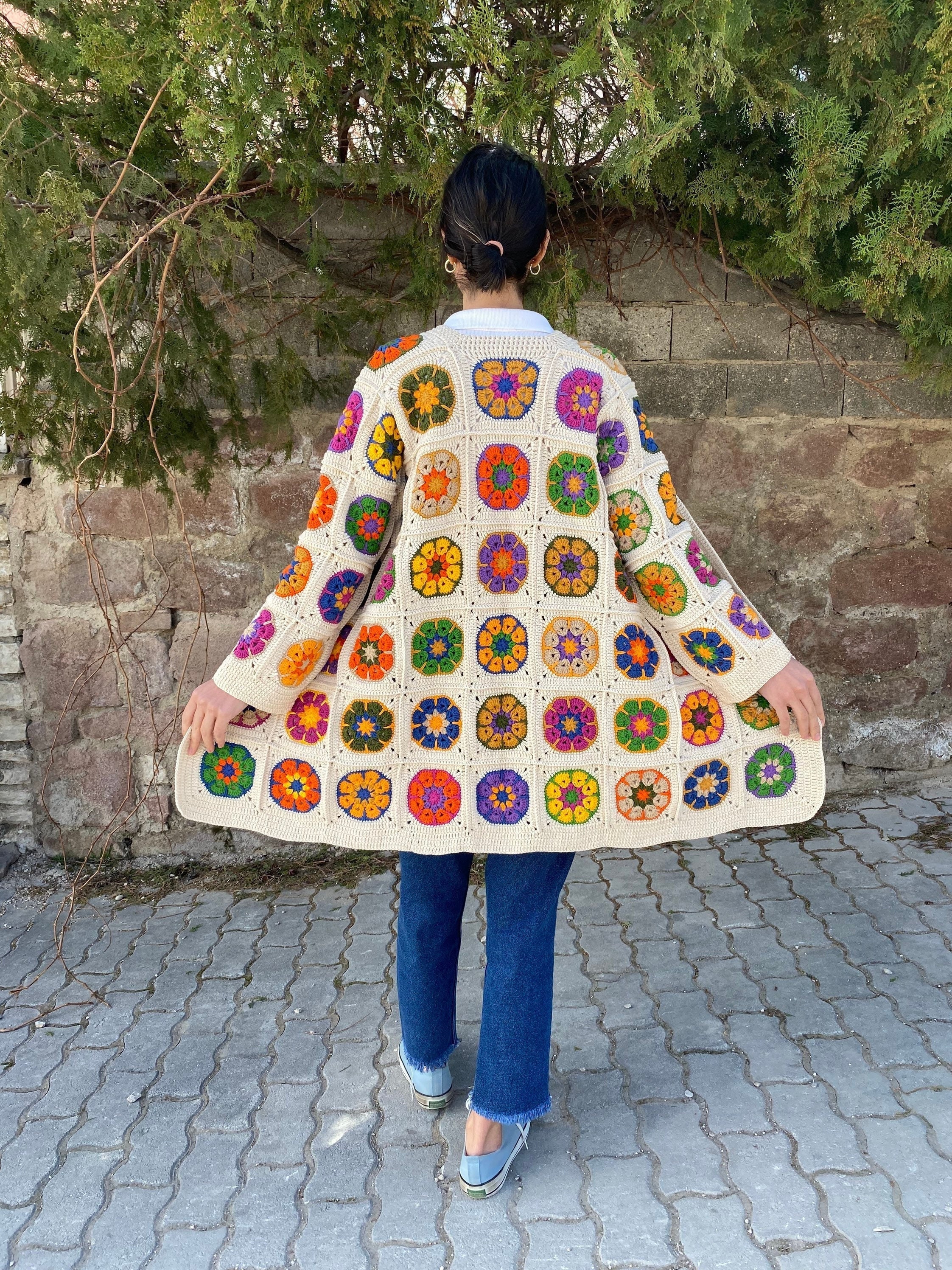 Granny Square Afghan Floral Cardigan, Crochet Cardigan, Granny Square Coat, Boho Cardigan, Granny... — photo 7 of 10