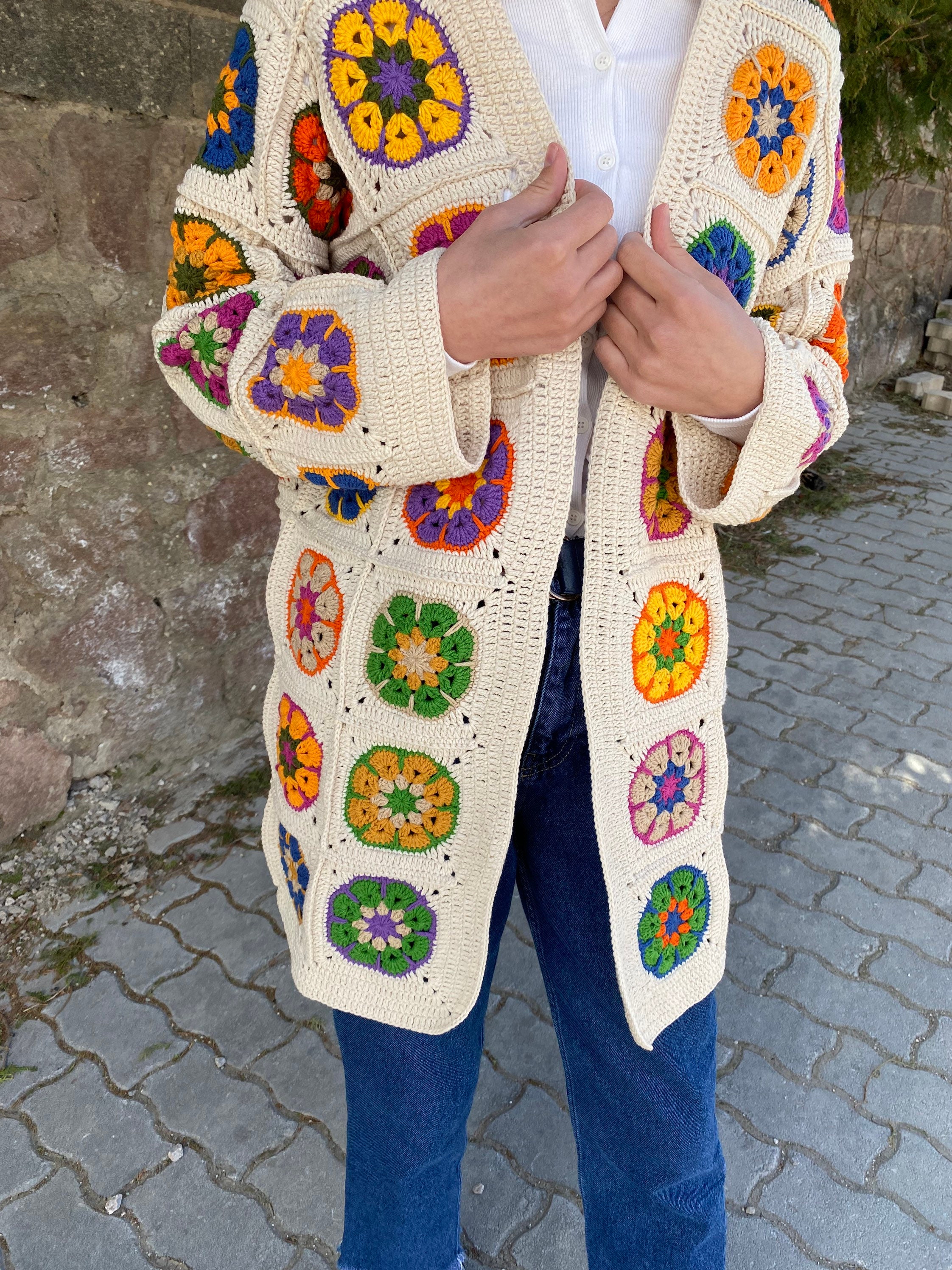 Granny Square Afghan Floral Cardigan, Crochet Cardigan, Granny Square Coat, Boho Cardigan, Granny... — photo 4 of 10
