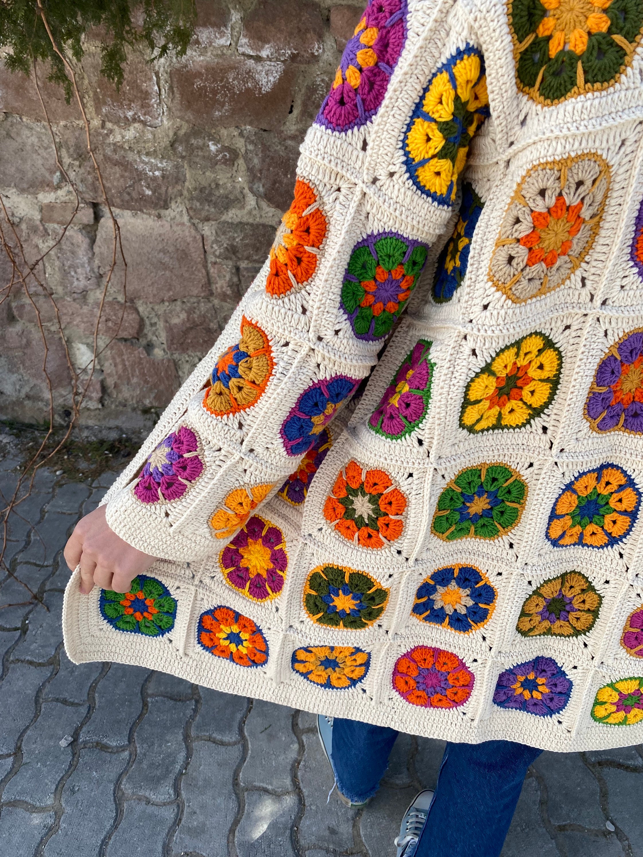 Granny Square Afghan Floral Cardigan, Crochet Cardigan, Granny Square Coat, Boho Cardigan, Granny Square Sweater, Granny Square Jacket