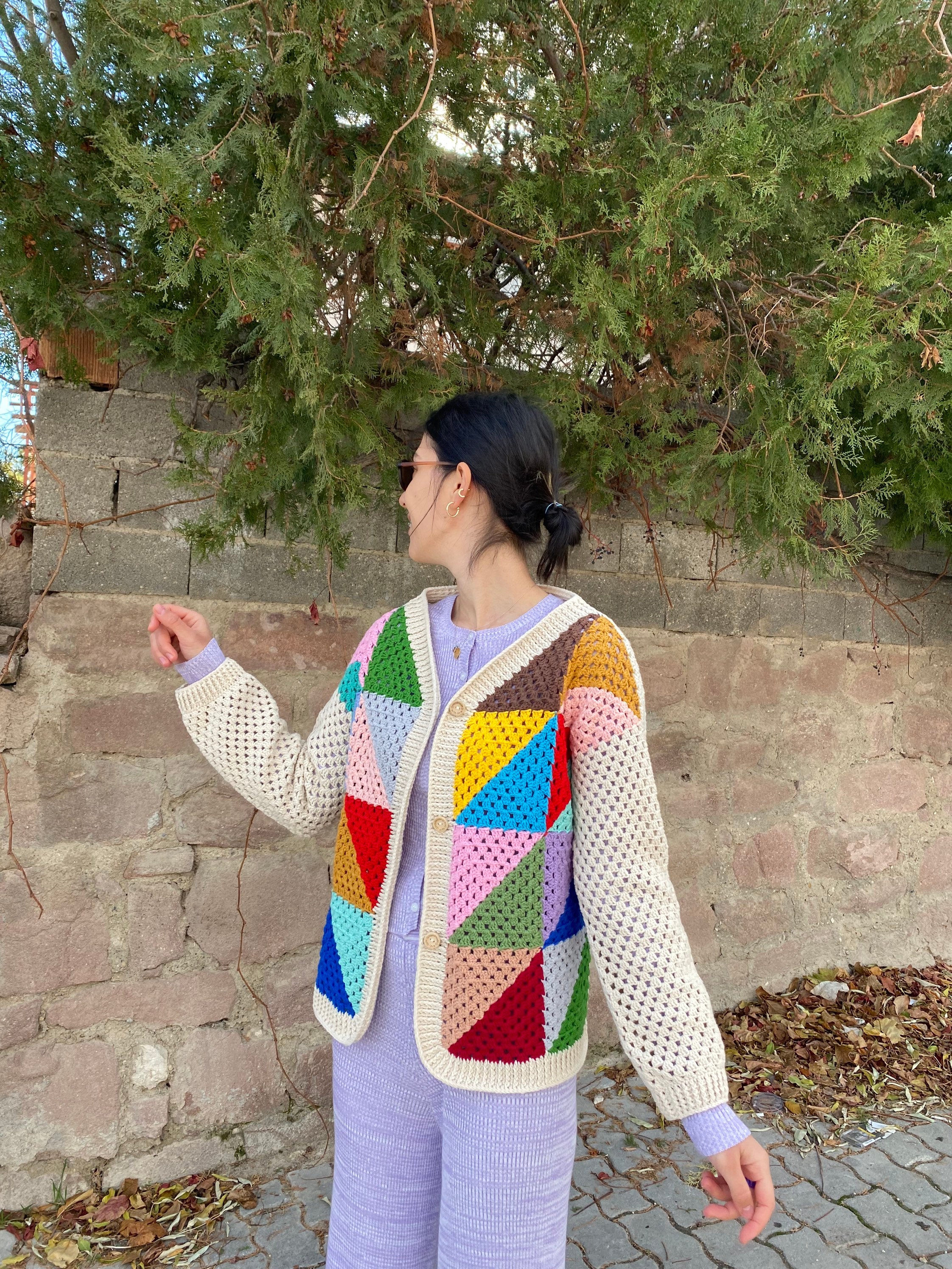 Granny Square Afghan Jacket, Crochet Vest, Granny Square Cardigan, Afghan Coat, Boho Style, Grann... — photo 6 of 10