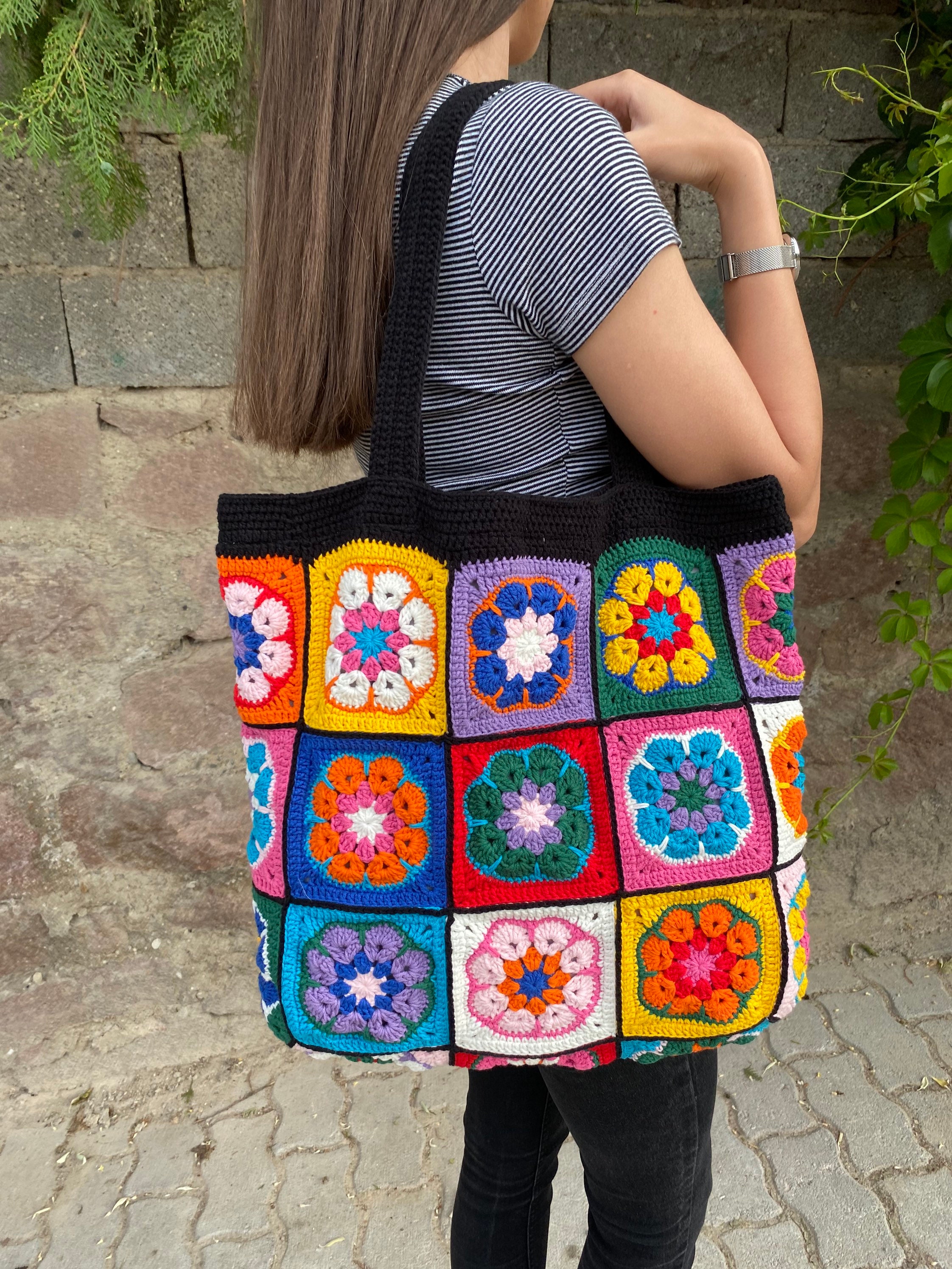 Granny Square Bag, Crochet Flower Bag, Granny Square Shoulder Bag, Crochet Afghan Bag, Summer Bag... — photo 3 of 10