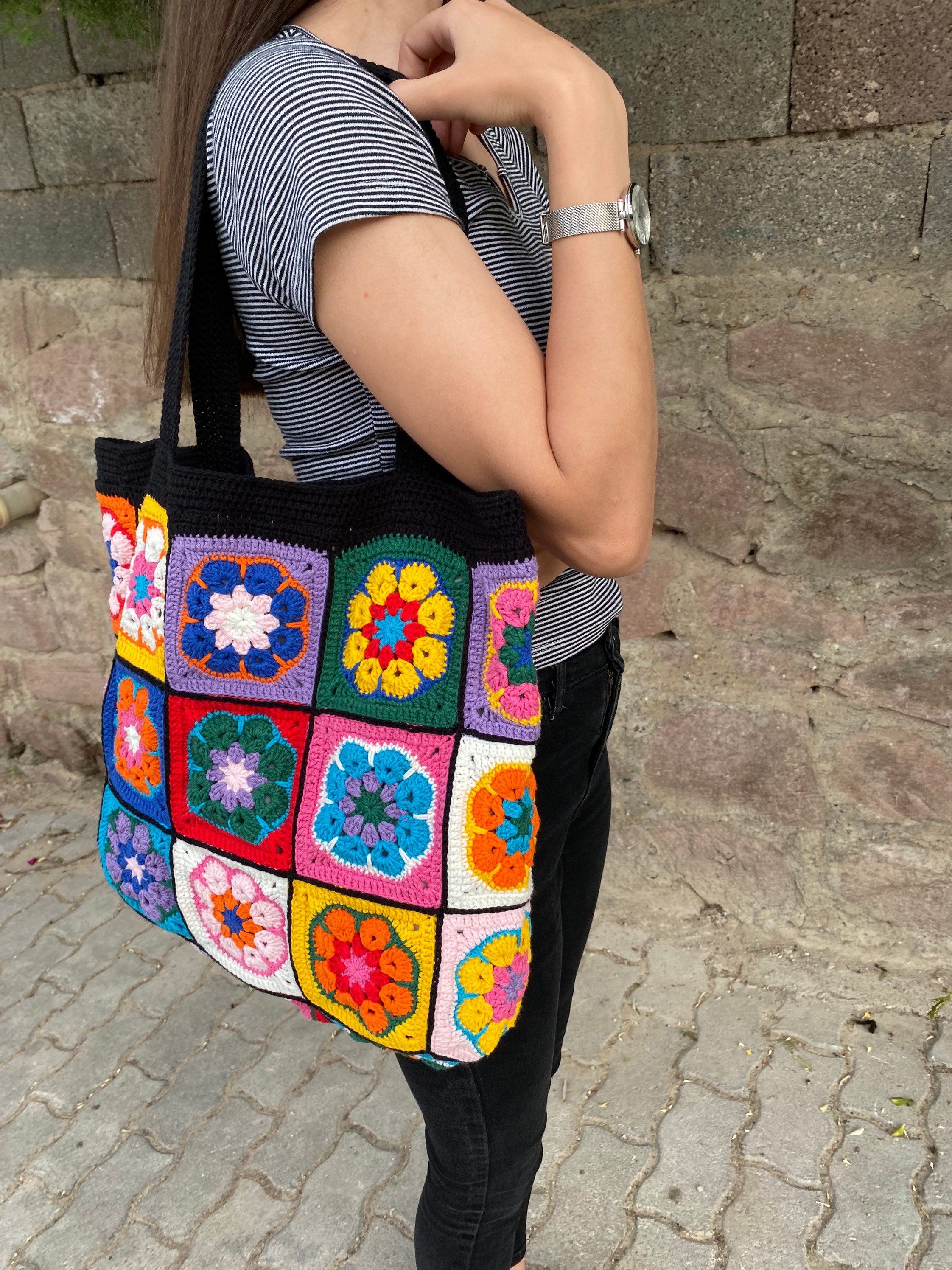Granny Square Bag, Crochet Flower Bag, Granny Square Shoulder Bag, Crochet Afghan Bag, Summer Bag... — photo 5 of 10