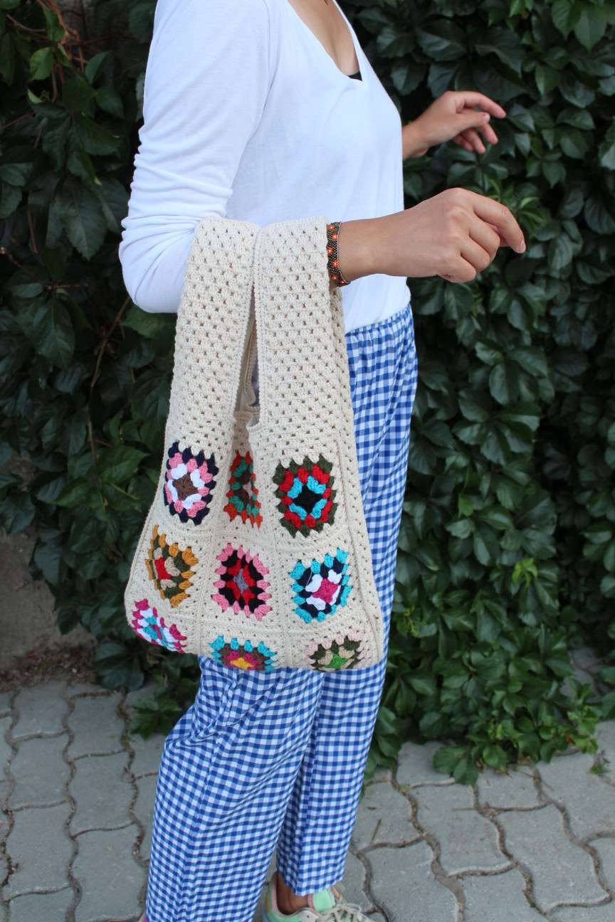 Granny Square Bag, Crochet Market Bag, Summer Bag, Crochet Tote Bag, Afghan Bag, Hippie Bag, Croc... — photo 4 of 10