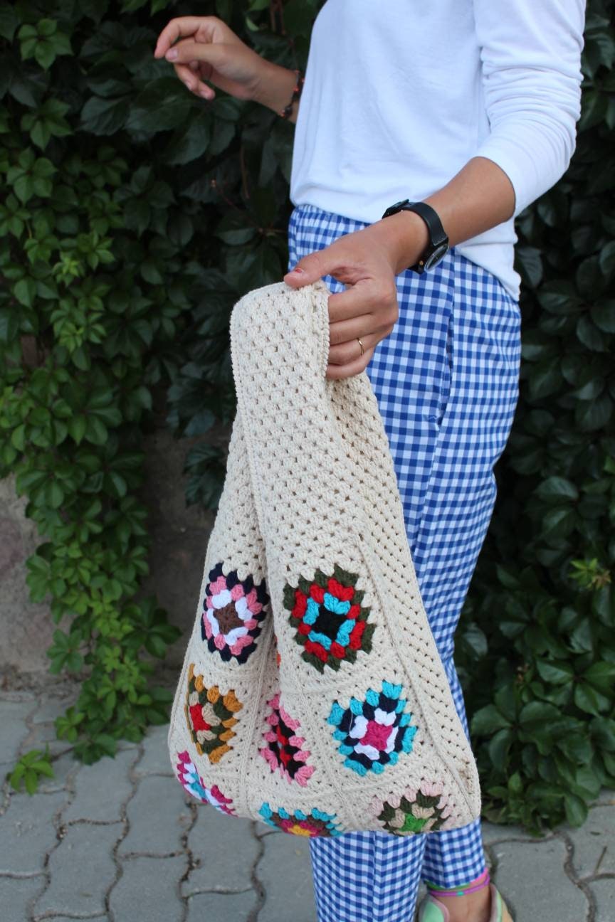Granny Square Bag, Crochet Market Bag, Summer Bag, Crochet Tote Bag, Afghan Bag, Hippie Bag, Croc... — photo 2 of 10