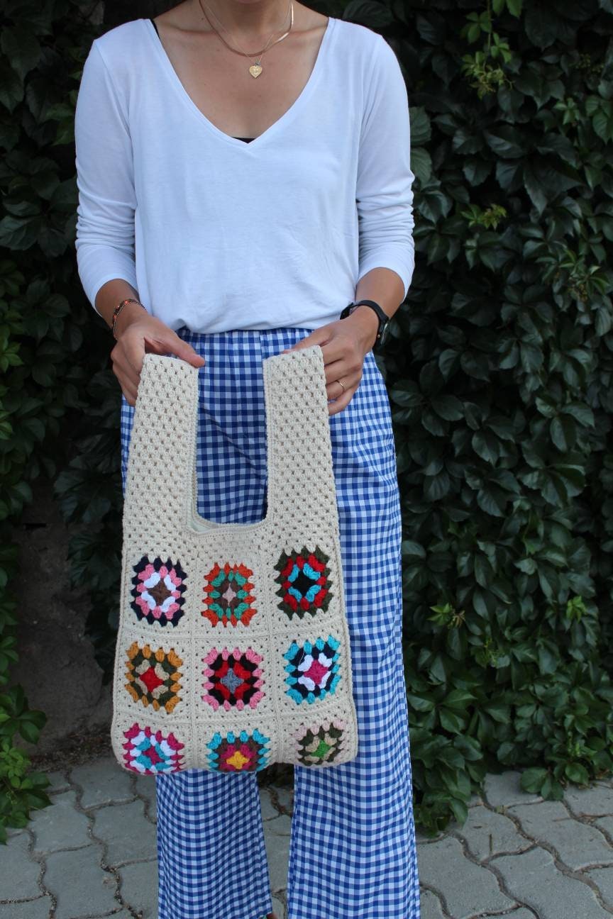Granny Square Bag, Crochet Market Bag, Summer Bag, Crochet Tote Bag, Afghan Bag, Hippie Bag, Croc... — photo 6 of 10
