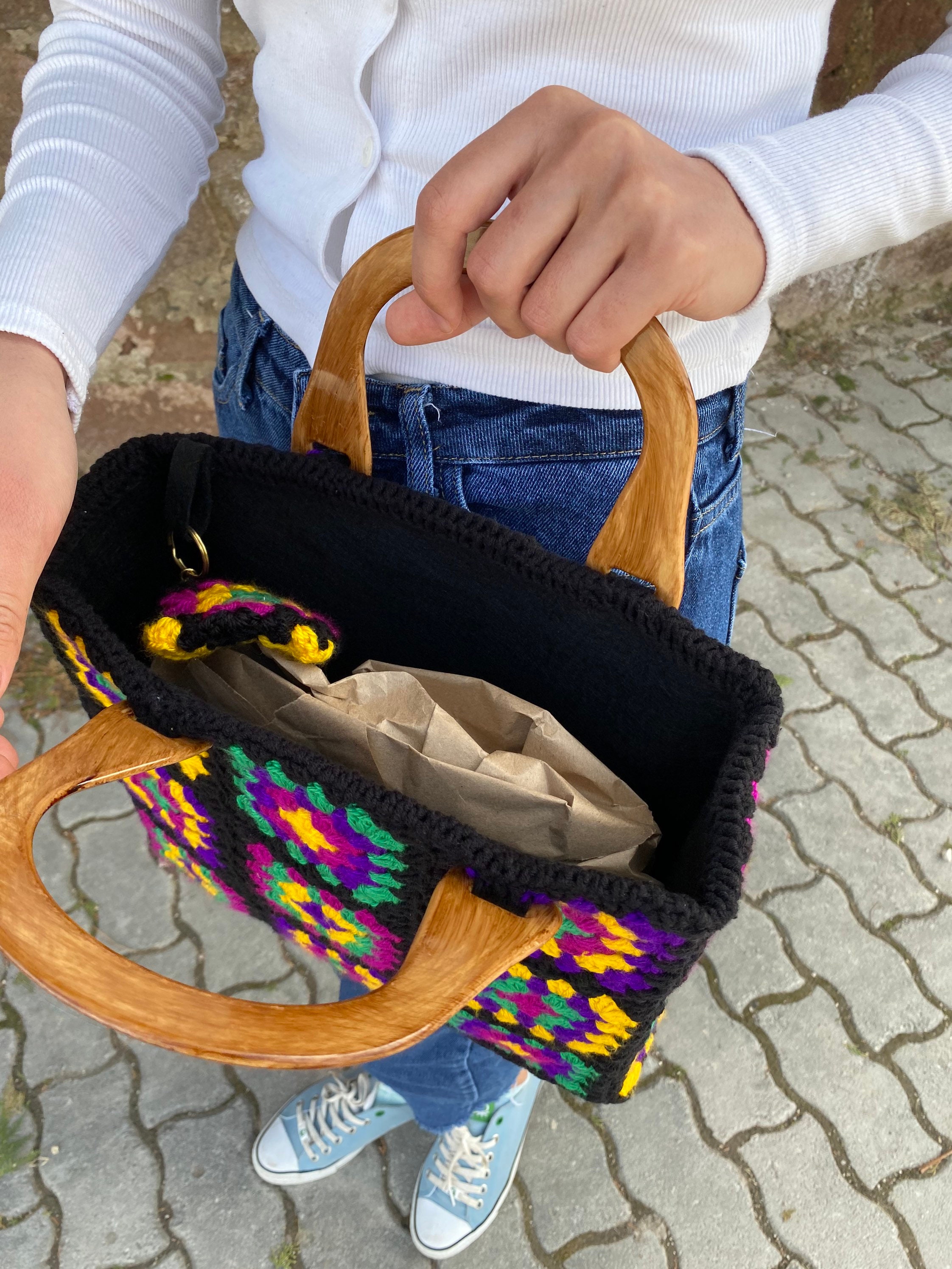 Granny Square Bag, Crochet Purse, Afghan Top Handle Bag, Crochet Tote Bag, Vintage Style, Boho Pu... — photo 2 of 10