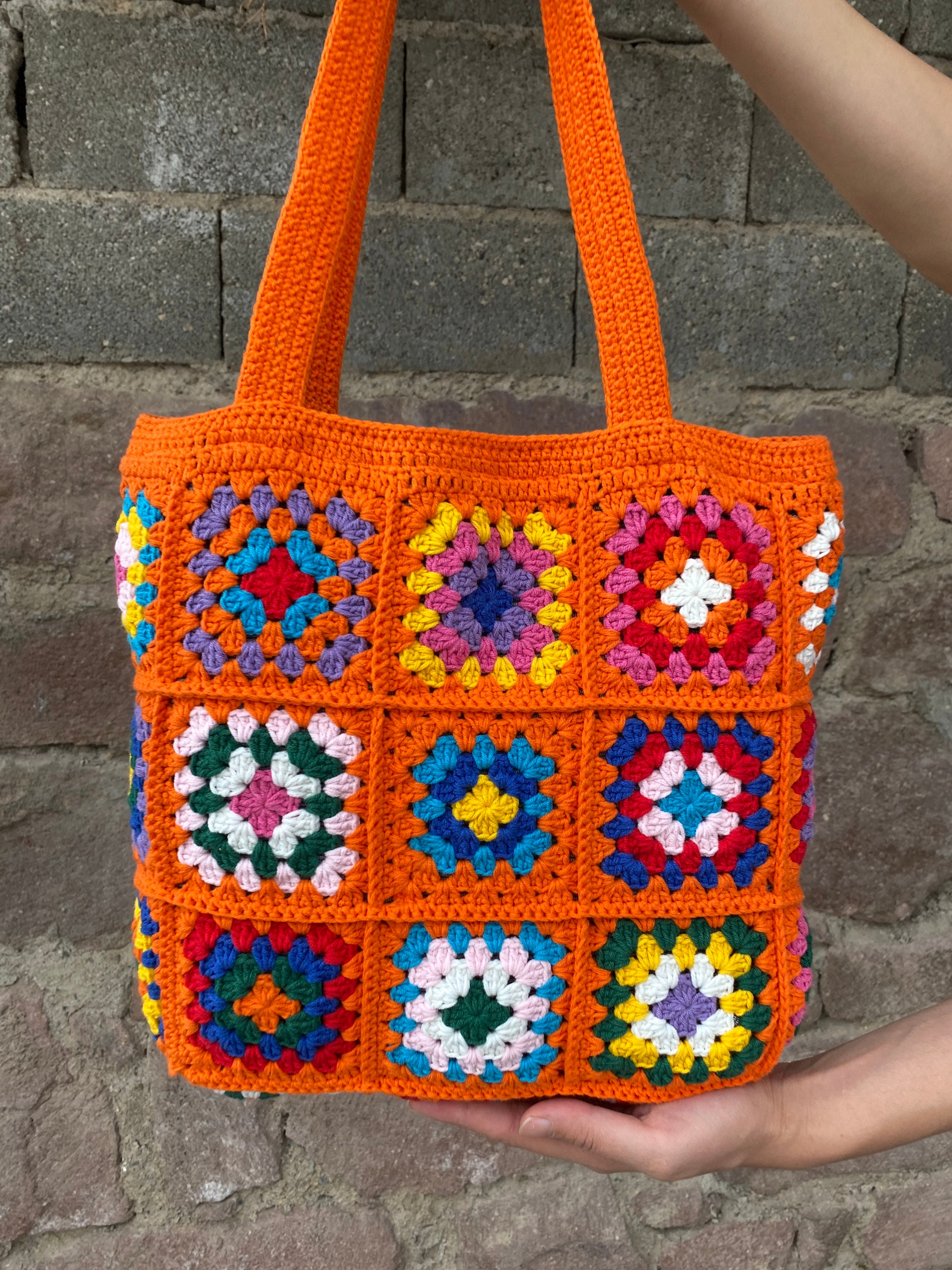 Granny Square Bag, Crochet Tote Bag, Granny Square Purse, Boho Bag, Crochet Cotton Purse, Hippie Bag, Bag For Women, Afghan Bag Handmade