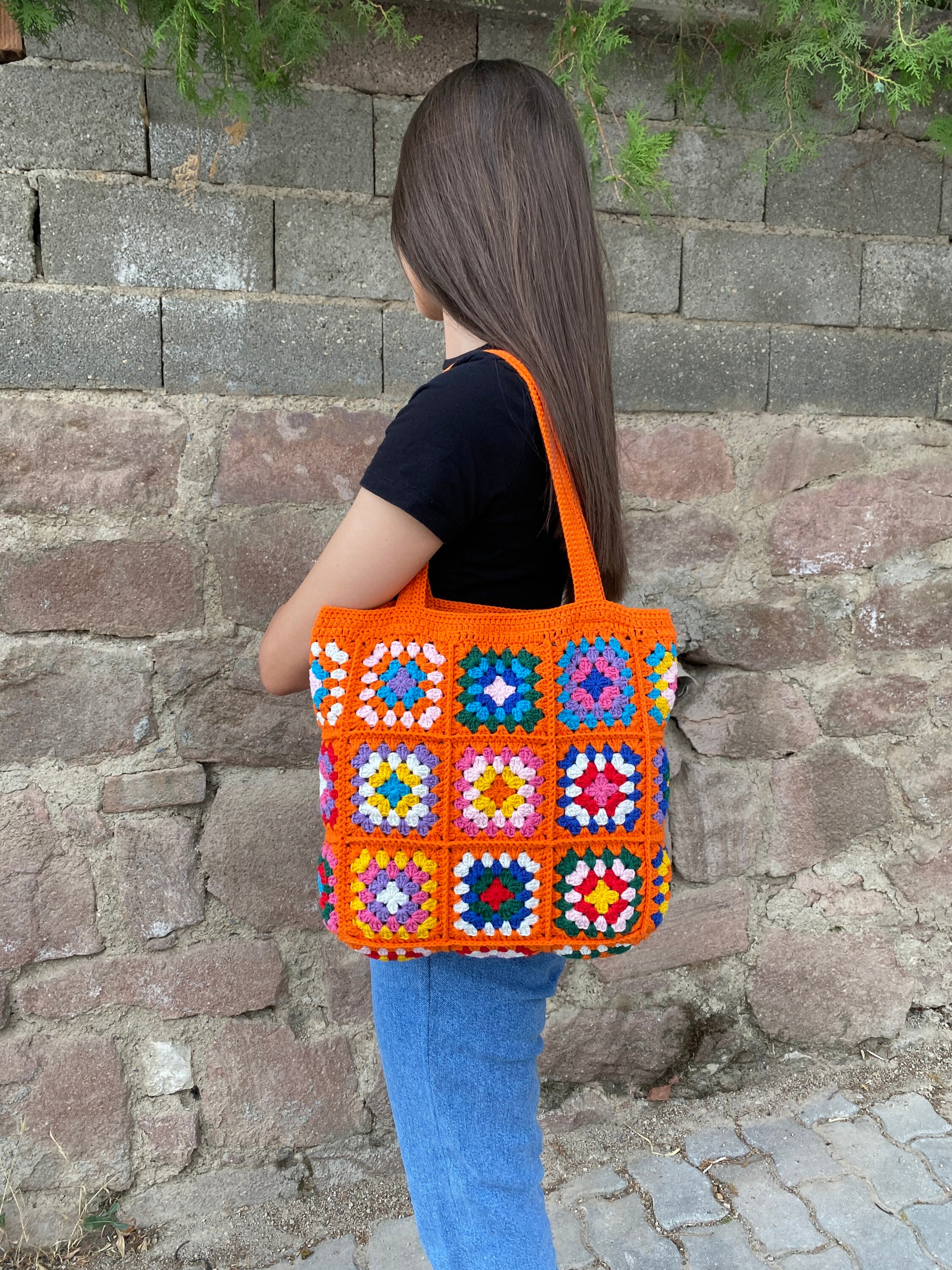 Granny Square Bag, Crochet Tote Bag, Granny Square Purse, Boho Bag, Crochet Cotton Purse, Hippie ... — photo 7 of 10