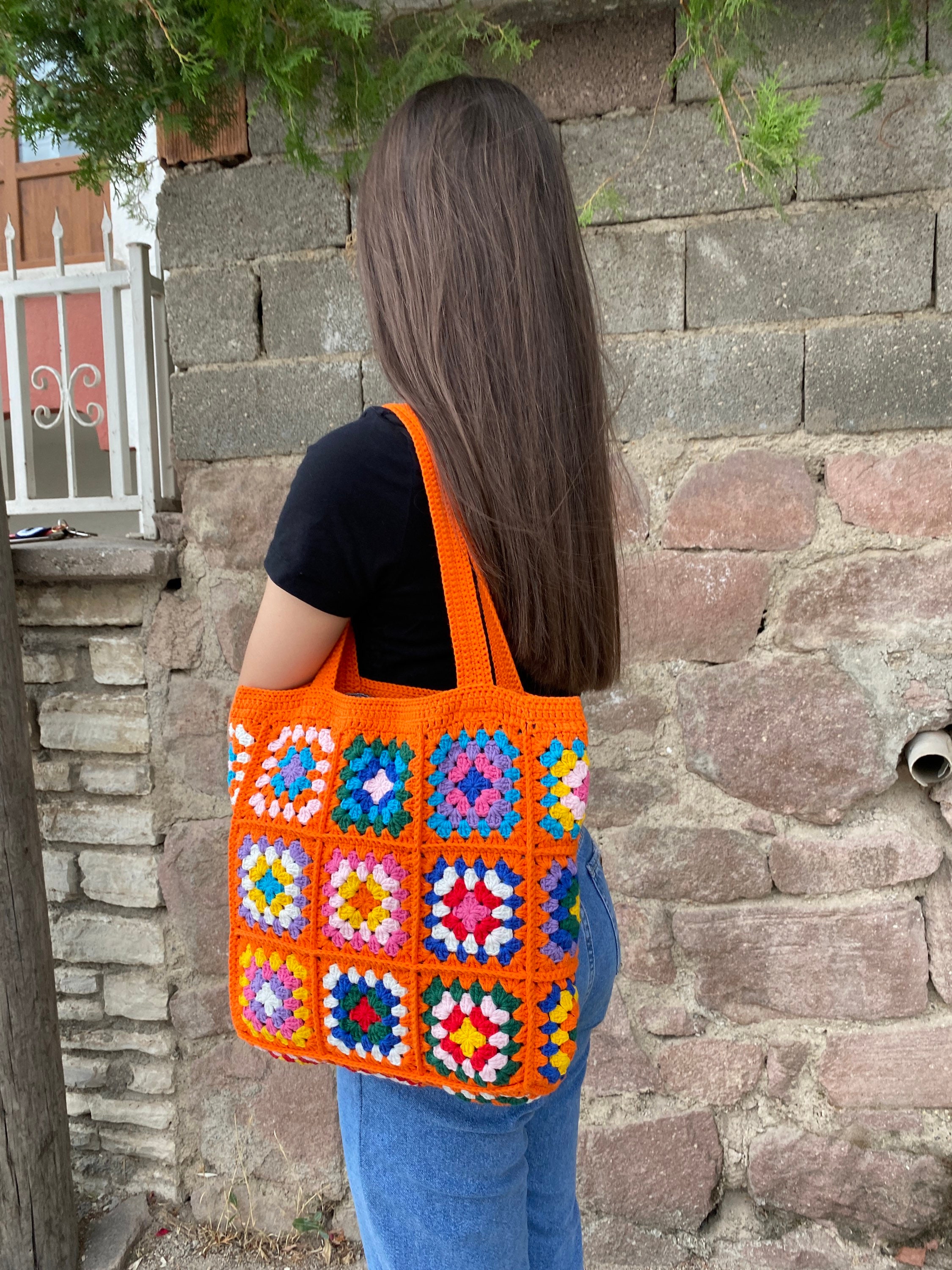 Granny Square Bag, Crochet Tote Bag, Granny Square Purse, Boho Bag, Crochet Cotton Purse, Hippie ... — photo 2 of 10