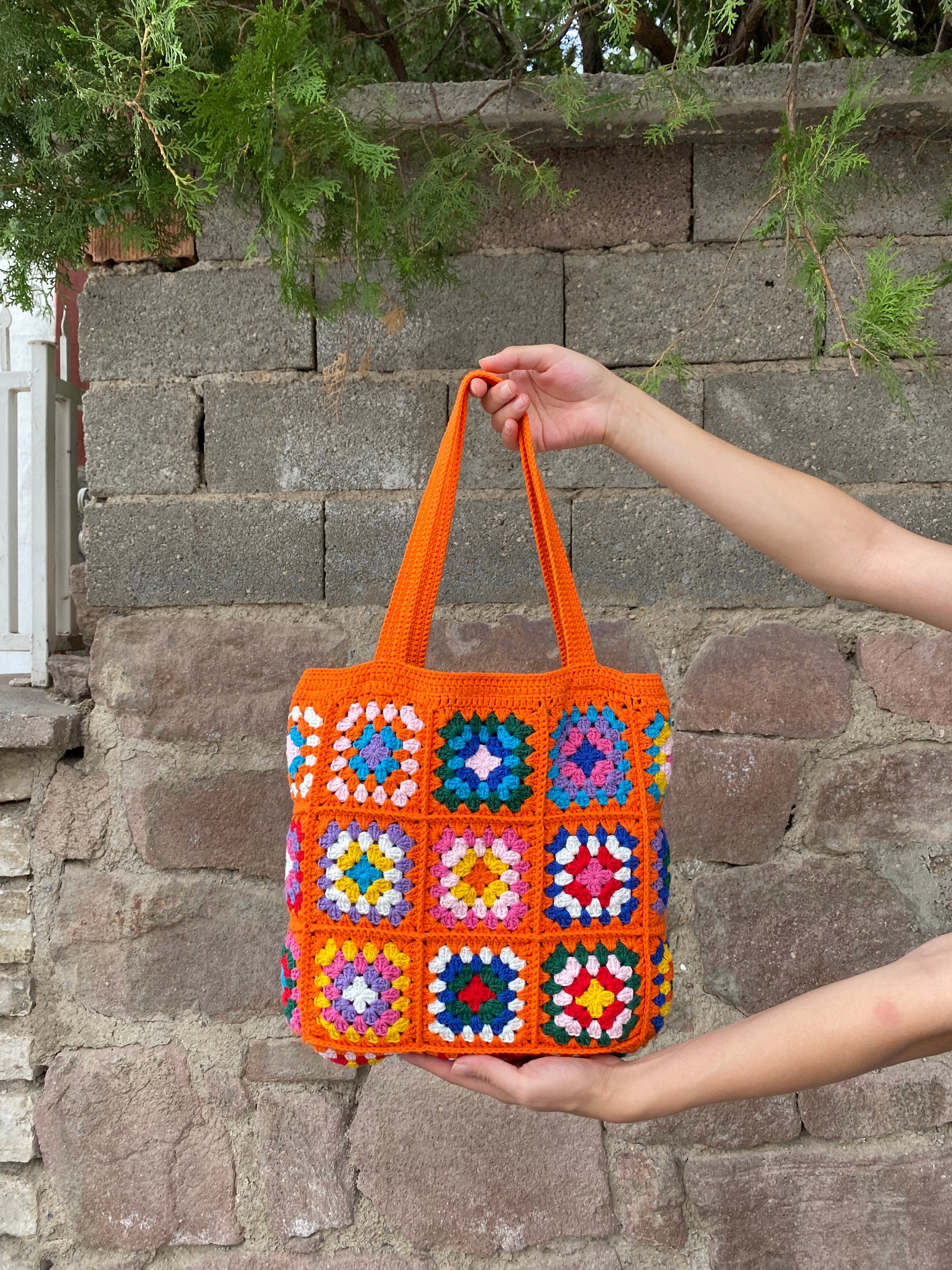 Granny Square Bag, Crochet Tote Bag, Granny Square Purse, Boho Bag, Crochet Cotton Purse, Hippie ... — photo 5 of 10