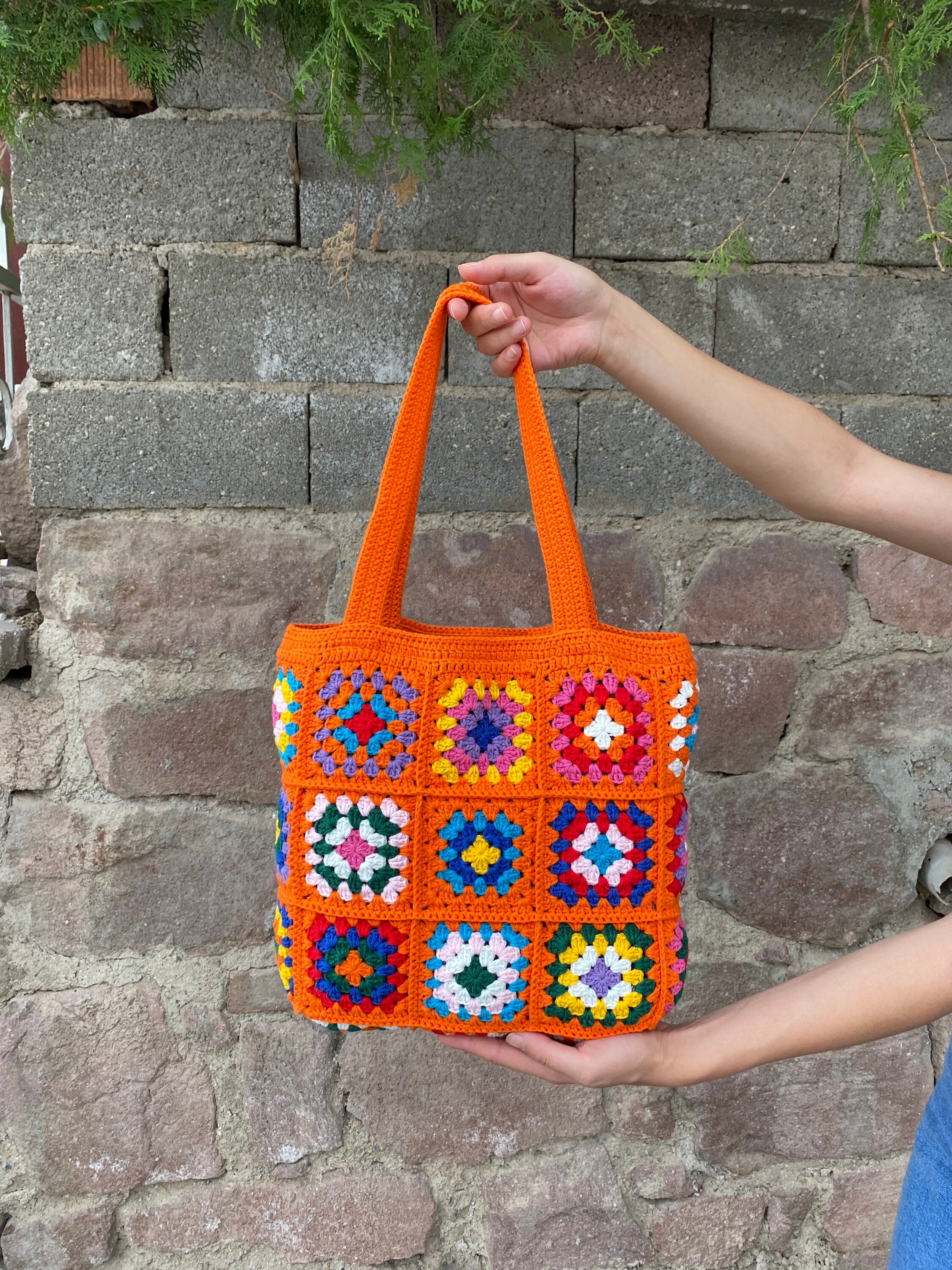 Granny Square Bag, Crochet Tote Bag, Granny Square Purse, Boho Bag, Crochet Cotton Purse, Hippie ... — photo 6 of 10