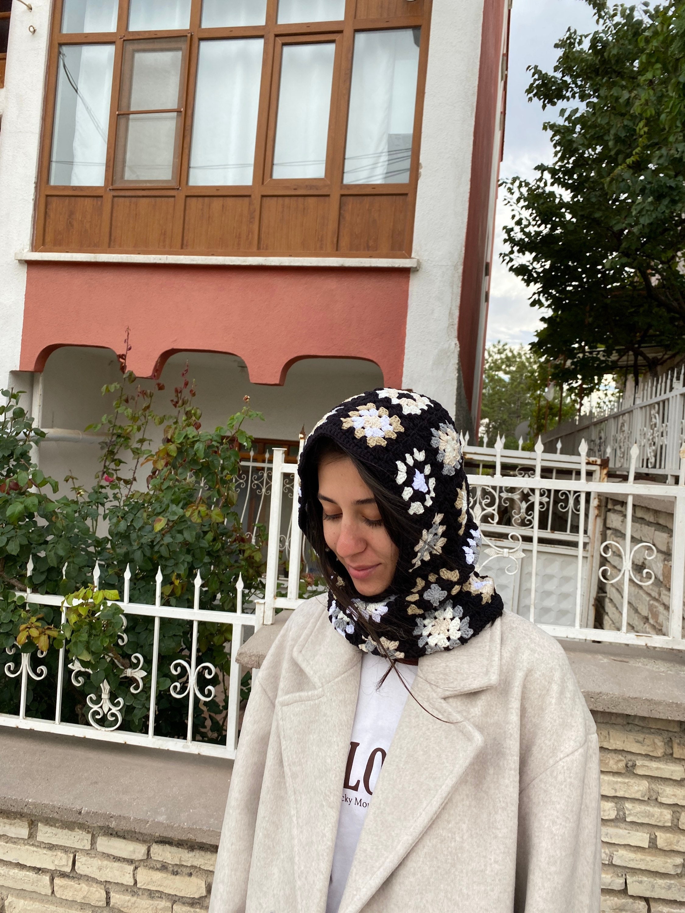 Granny Square Balaclava, Black White Hat, Crochet Balaclava, Crochet Hoodie, Granny Square Hoodie... — photo 4 of 10