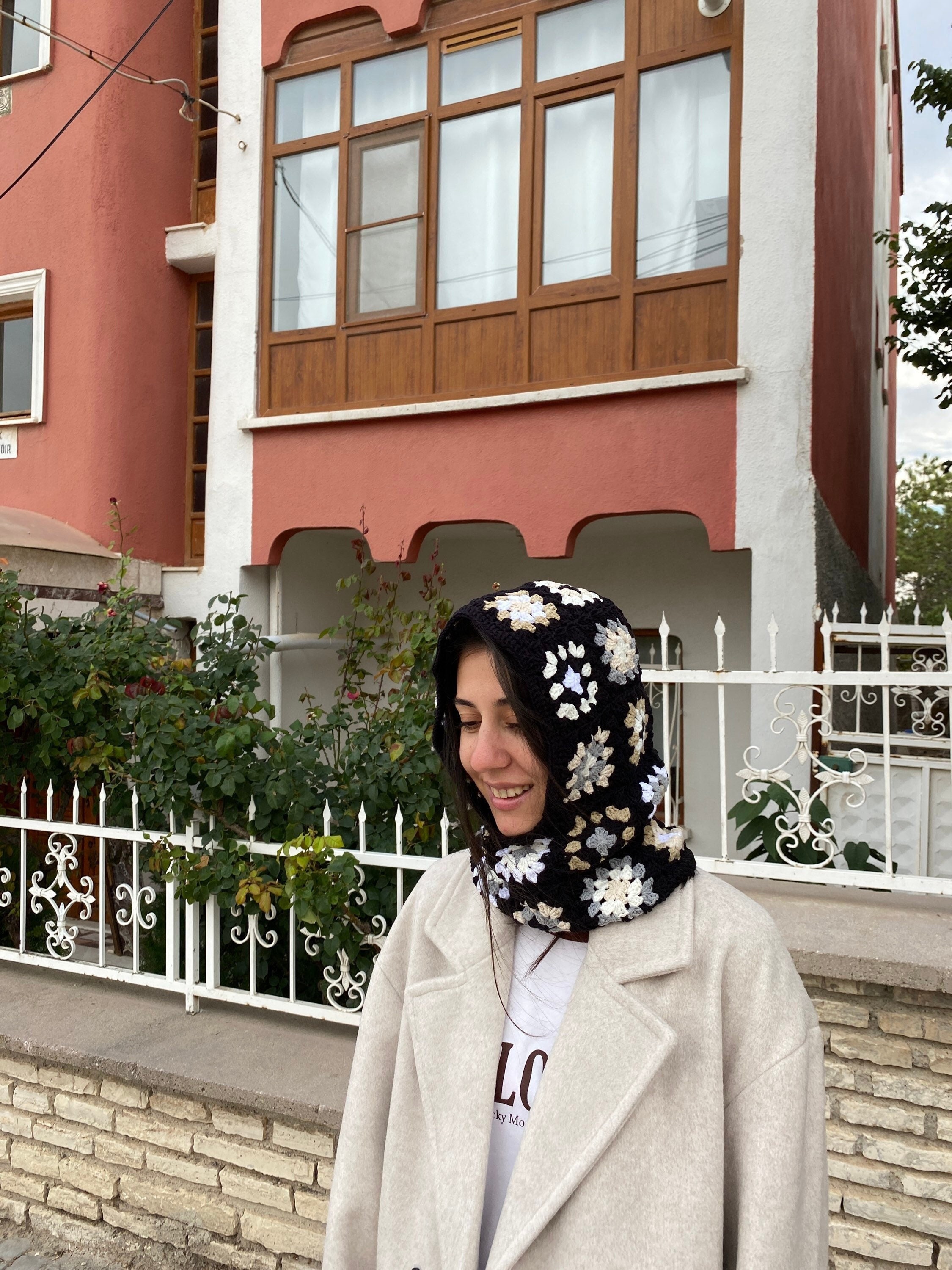 Granny Square Balaclava, Black White Hat, Crochet Balaclava, Crochet Hoodie, Granny Square Hoodie... — photo 2 of 10
