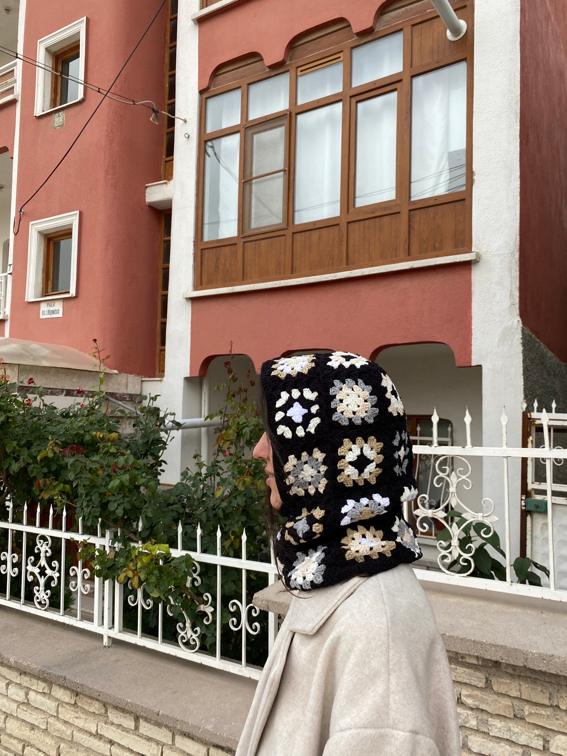 Granny Square Balaclava, Black White Hat, Crochet Balaclava, Crochet Hoodie, Granny Square Hoodie... — photo 3 of 10