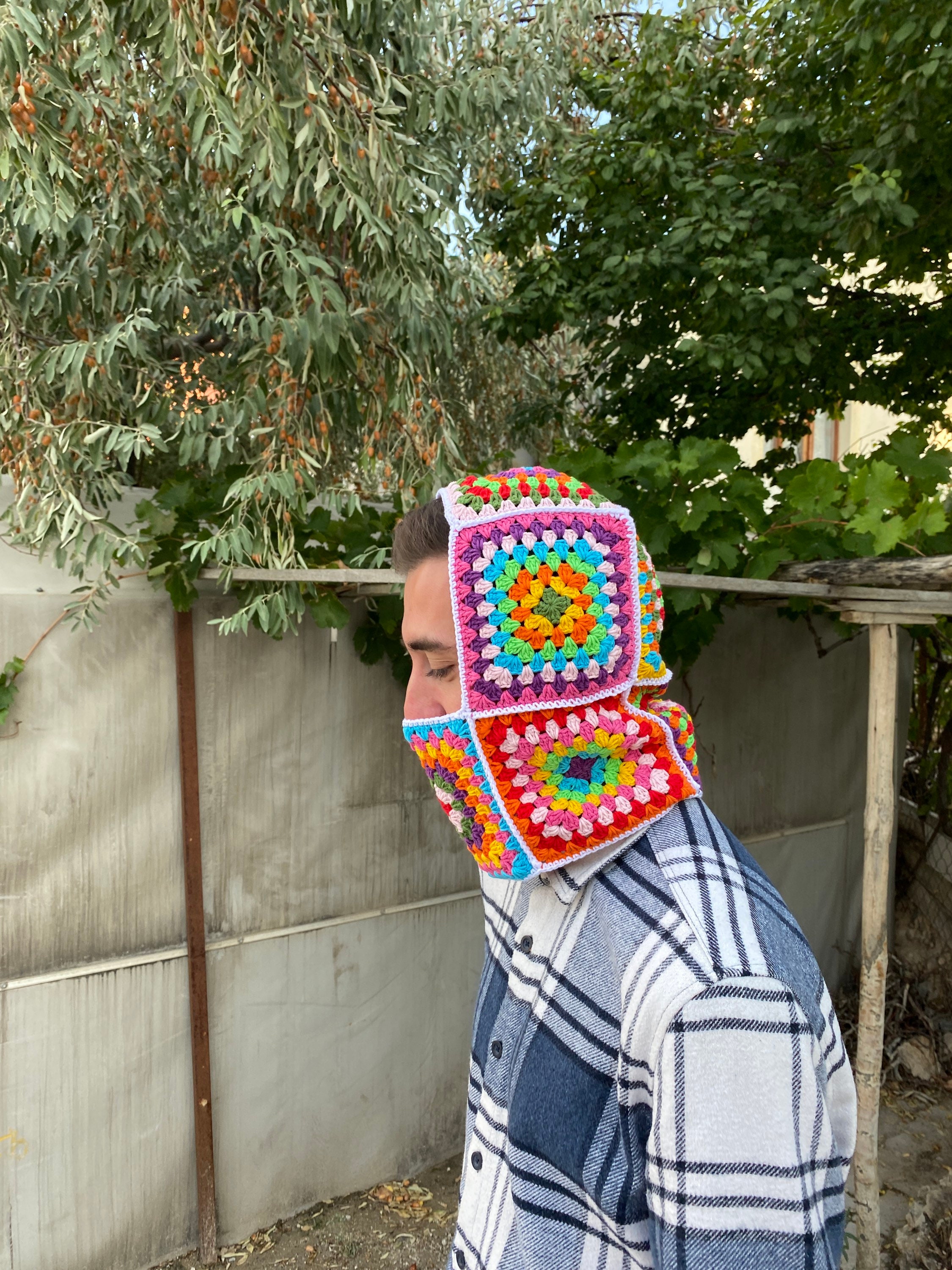 Granny Square Balaclava, Colorful Hoodie, Unisex Balaclava, Winter Full Face Mask, Crochet Hoodie, Ski Mask, Granny Square Hat, Gift for Her