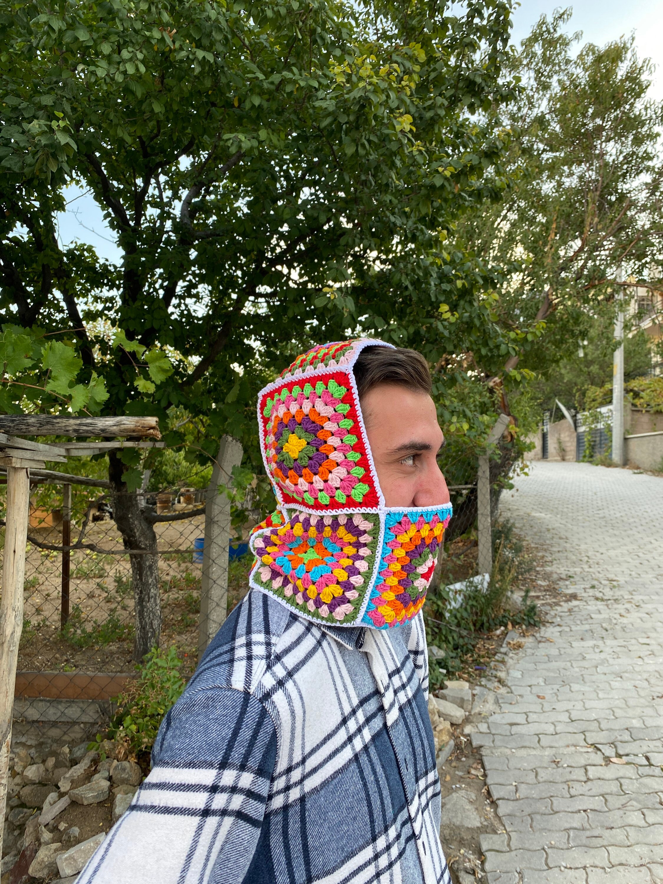 Granny Square Balaclava, Colorful Hoodie, Unisex Balaclava, Winter Full Face Mask, Crochet Hoodie... — photo 7 of 10