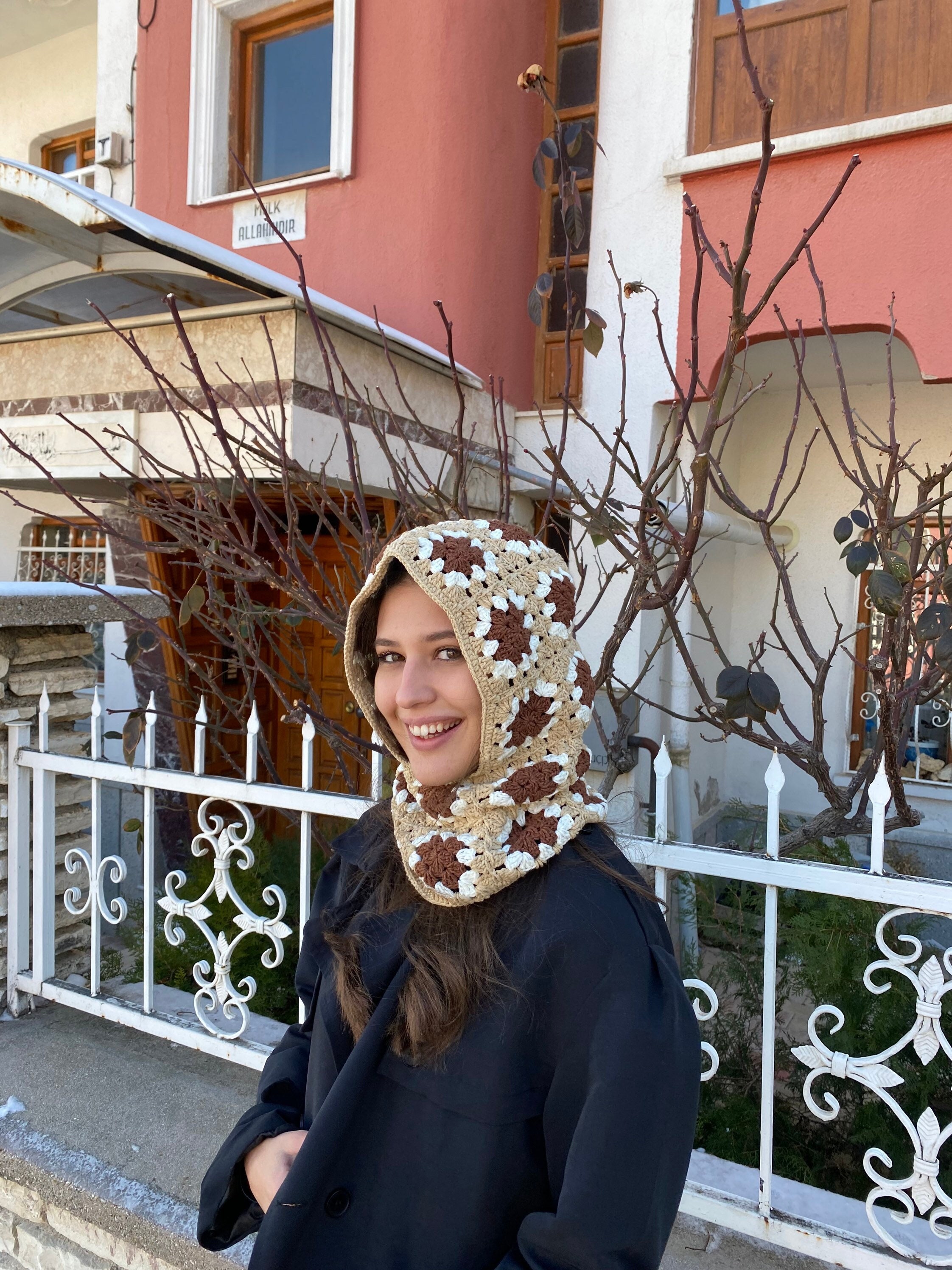 Granny Square Balaclava, Colorful Winter Hat, Stylish Balaclava, Crochet Hoodie, Balaclava Fashion, Granny Square Hoodie, Granny Square Hat