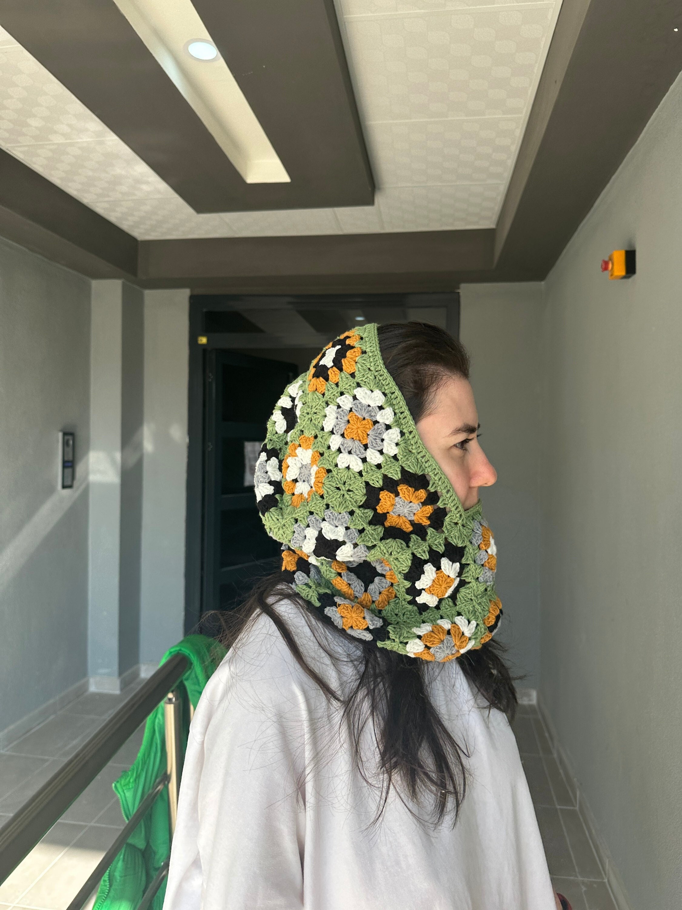Granny Square Balaclava, Green Balaclava, Crochet Hoodie, Balaclava Fashion, Granny Square Hoodie, Granny Square Hat, Unisex Balaclava