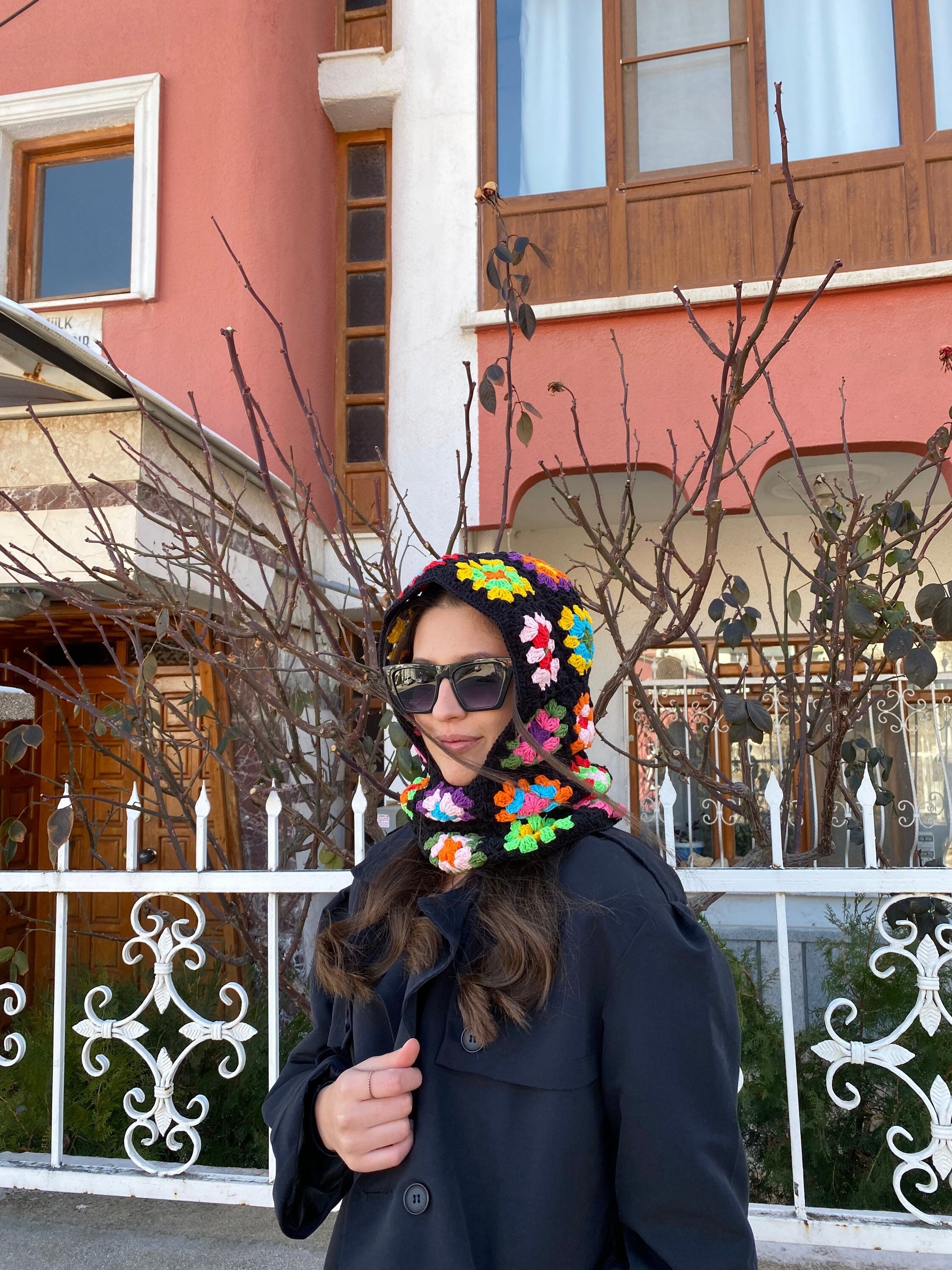 Granny Square Balaclava, Stylish Balaclava, Crochet Hoodie, Balaclava Fashion, Granny Square Hoodie, Granny Square Hat, Unisex Balaclava