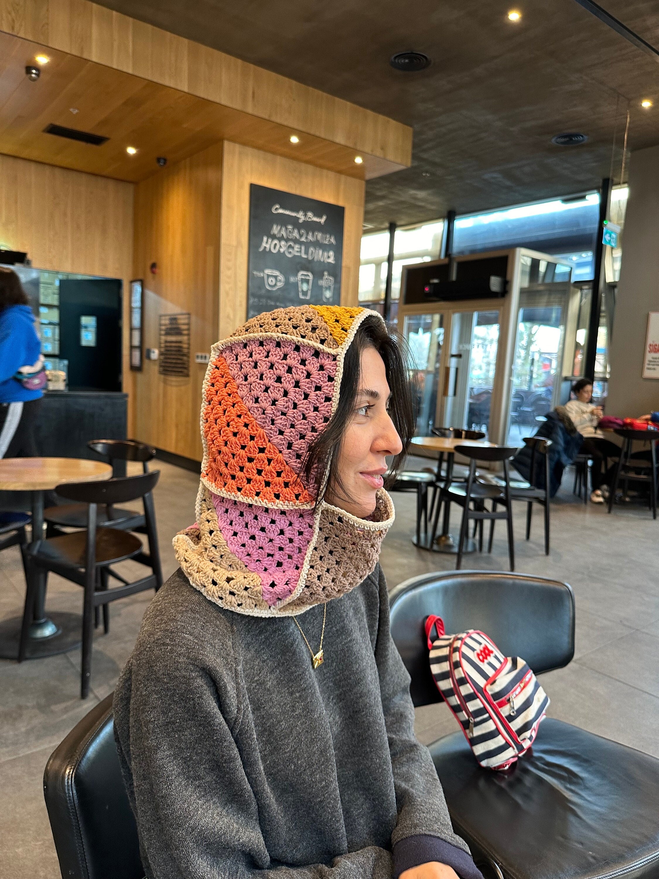 Granny Square Balaclava, Unisex Chic Balaclava, Luxury Knit Beret, Stylish Crochet Balaclava, Boho Balaclava, Cotton Balaclava