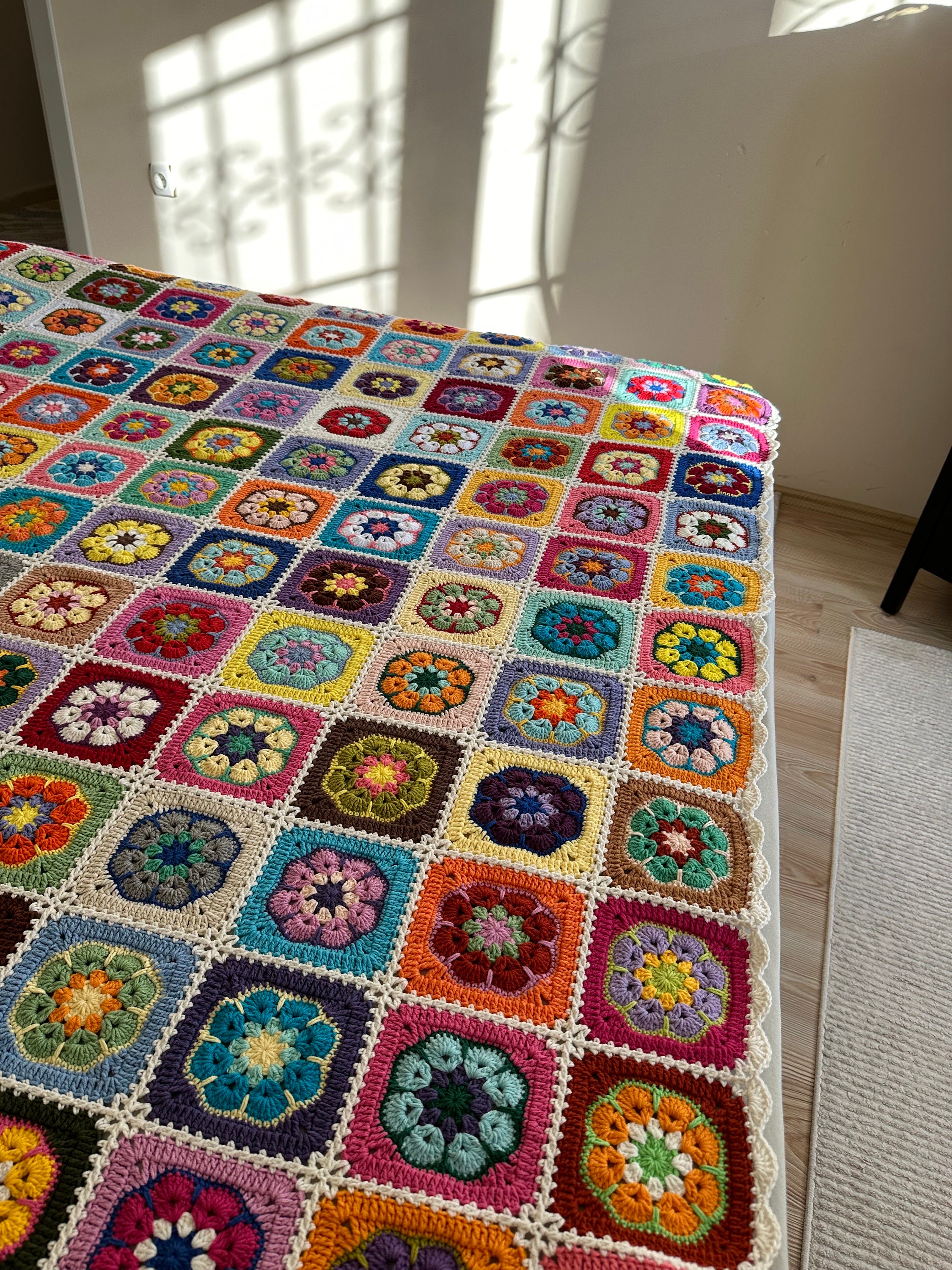 Granny Square Blanket, Afghan Crochet Blanket, Granny Square Couch Blanket, Crochet Tv Blanket, C... — photo 7 of 10