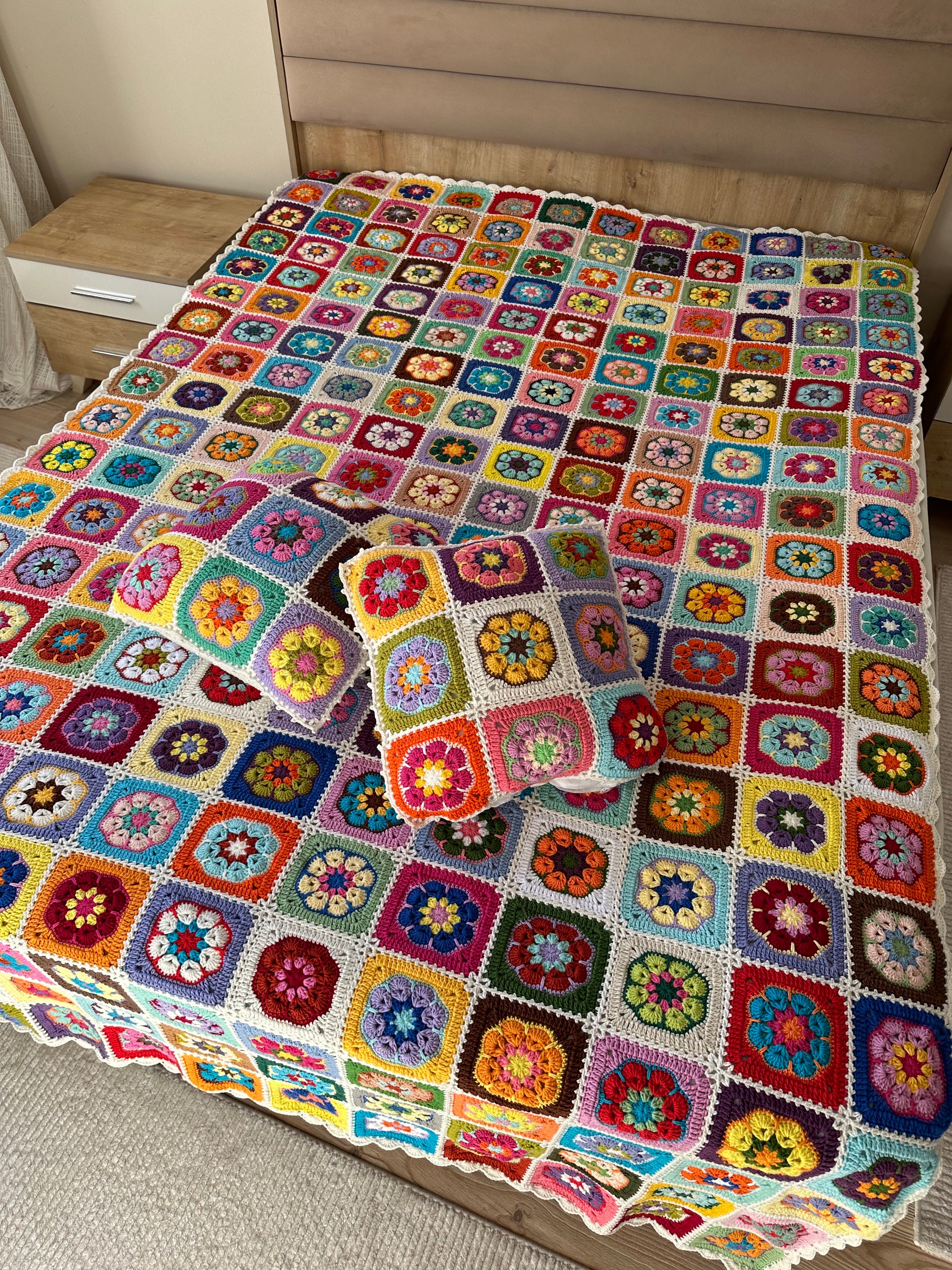 Granny Square Blanket, Afghan Crochet Blanket, Granny Square Couch Blanket, Crochet Tv Blanket, C... — photo 6 of 10