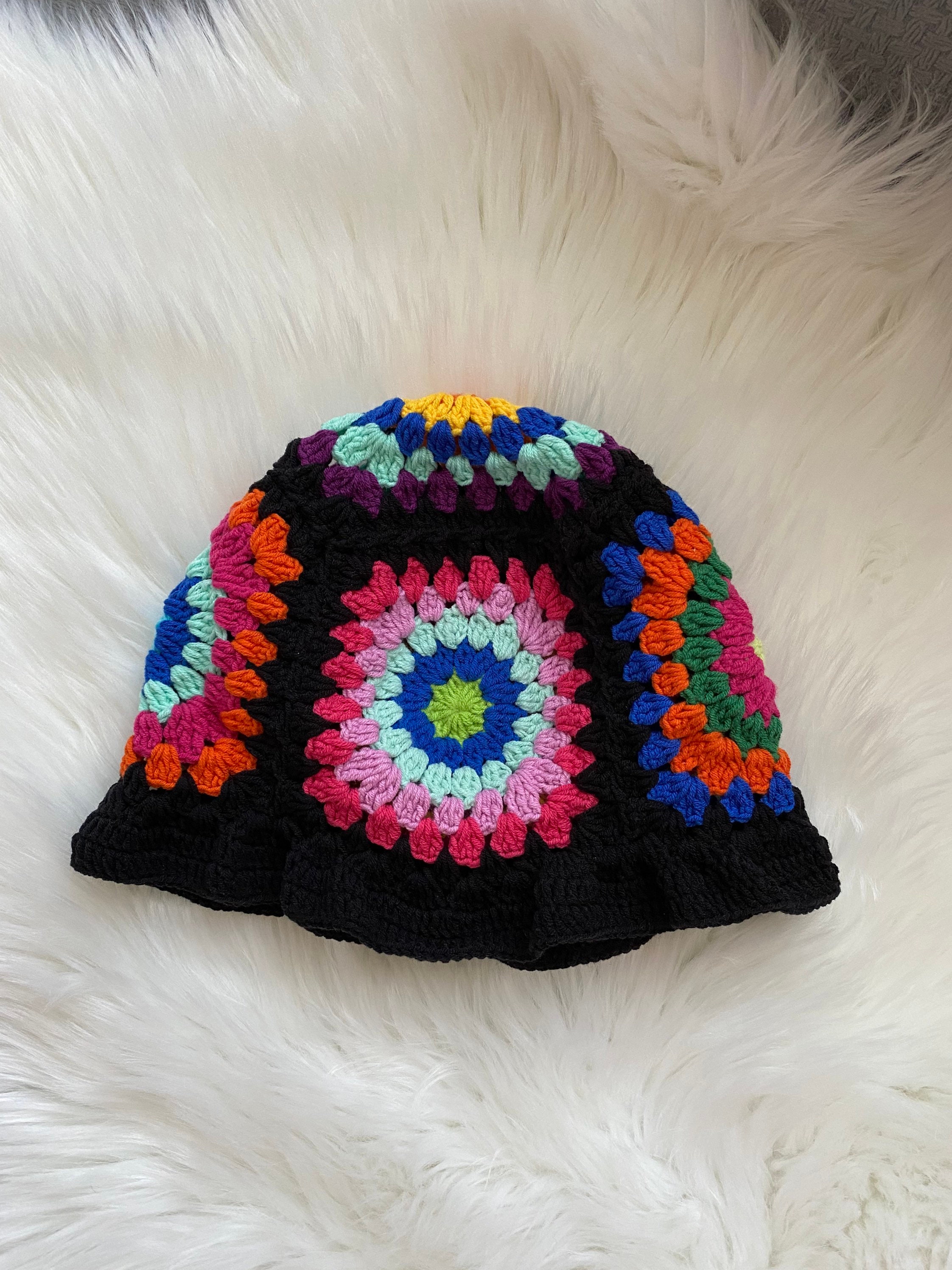 Granny Square Bucket Hat, Festival Hat, Colorful Crochet Sun Hat, Crochet Bucket Hat, Beach Hat, Knit Bucket Hat, Bucket Hat Women, Gift her