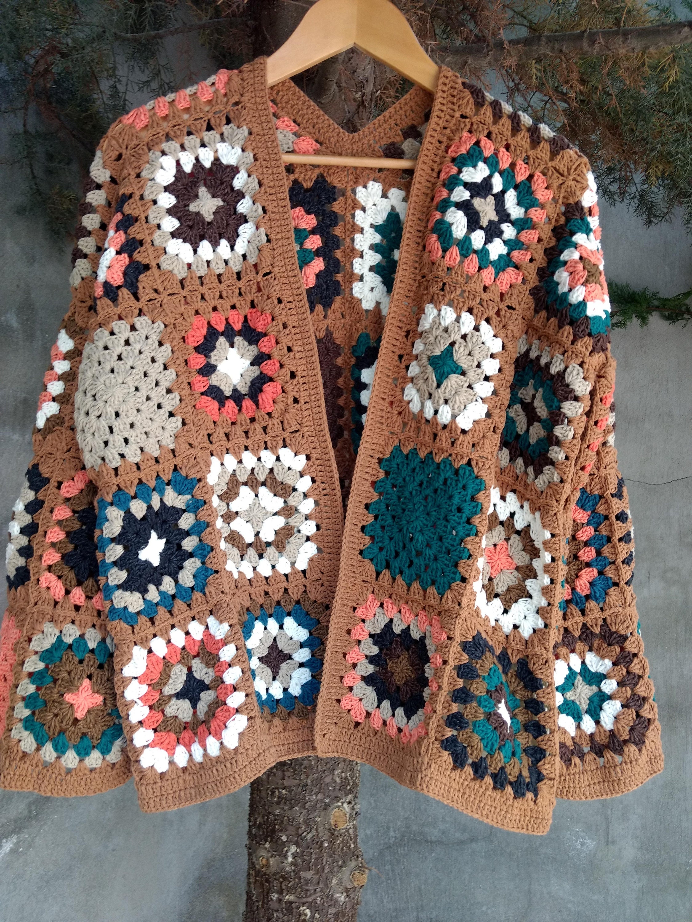 Granny Square Cardigan, Afghan Coat, Bohemian Jacket, Granny Square Jacket, Afghan Cardigan, Hand... — photo 6 of 8