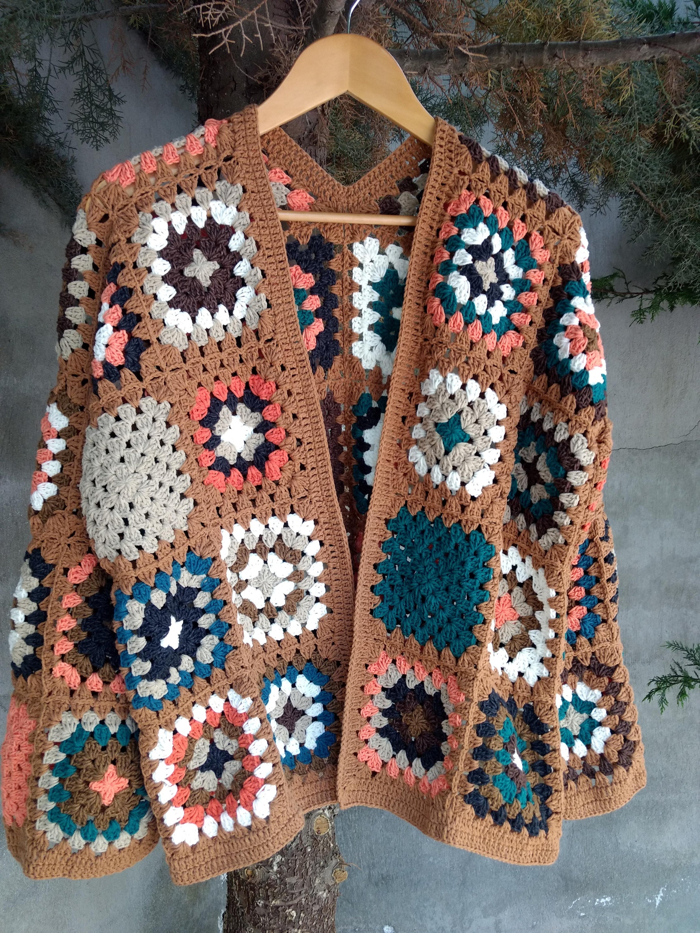 Granny Square Cardigan, Afghan Coat, Bohemian Jacket, Granny Square Jacket, Afghan Cardigan, Hand... — photo 3 of 8