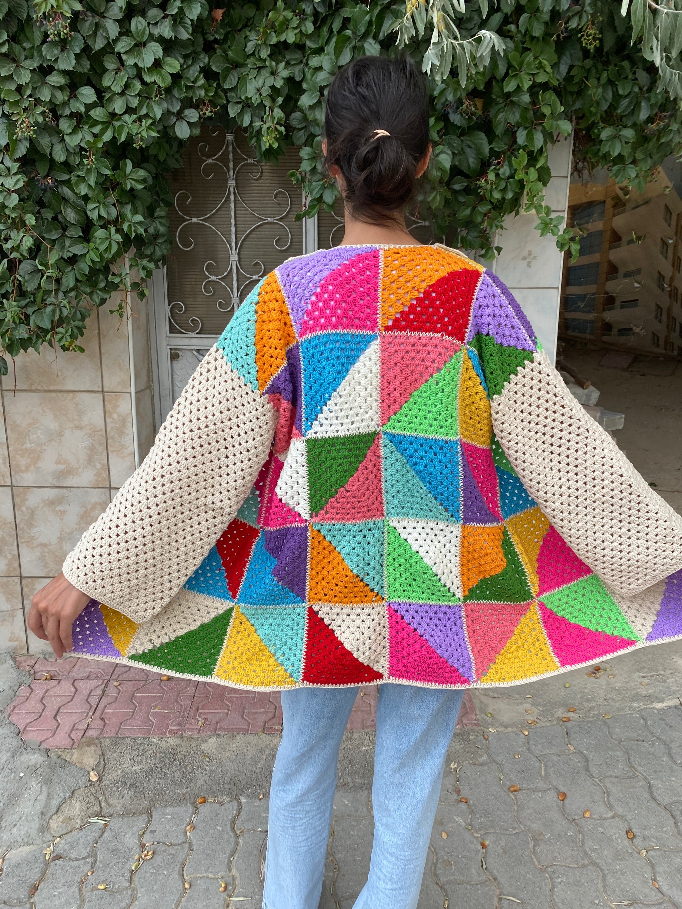 Granny Square Cardigan, Afghan Crochet Coat, Granny Square Coat, Patchwork Jacket, Granny Square Sweater, Festival Cardigan, Unique Cardigan