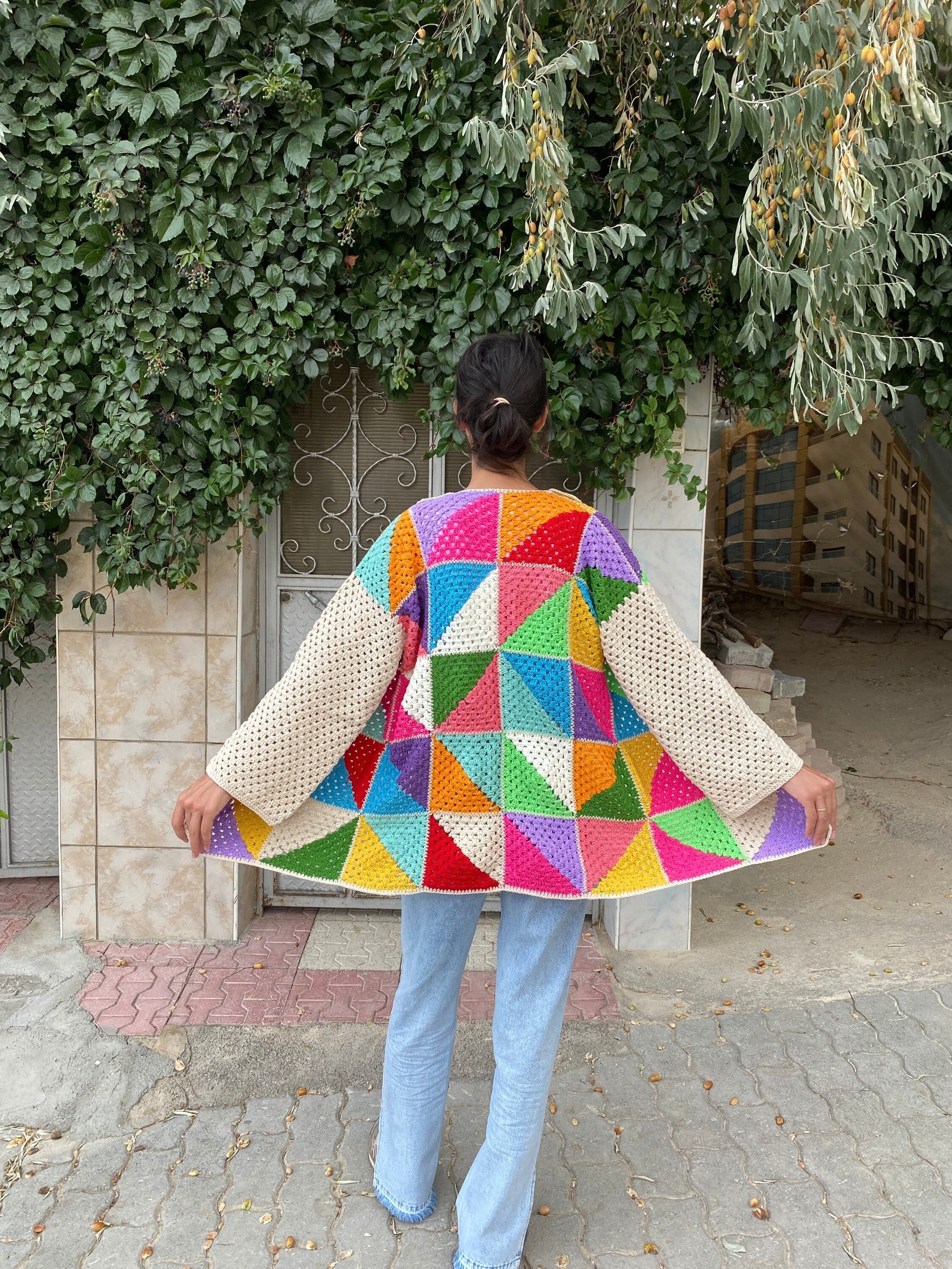 Granny Square Cardigan, Afghan Crochet Coat, Granny Square Coat, Patchwork Jacket, Granny Square ... — photo 2 of 10