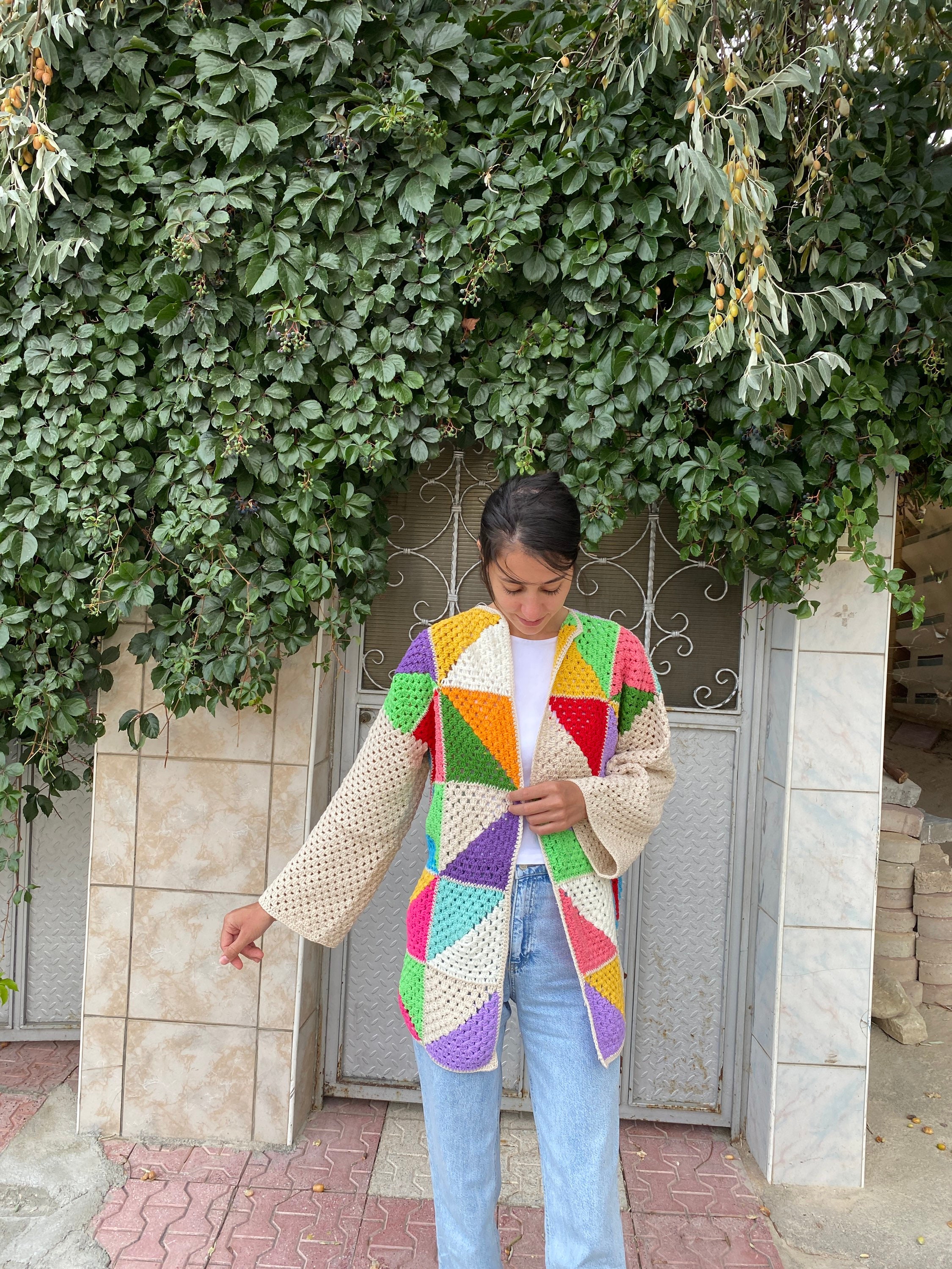 Granny Square Cardigan, Afghan Crochet Coat, Granny Square Coat, Patchwork Jacket, Granny Square ... — photo 7 of 10