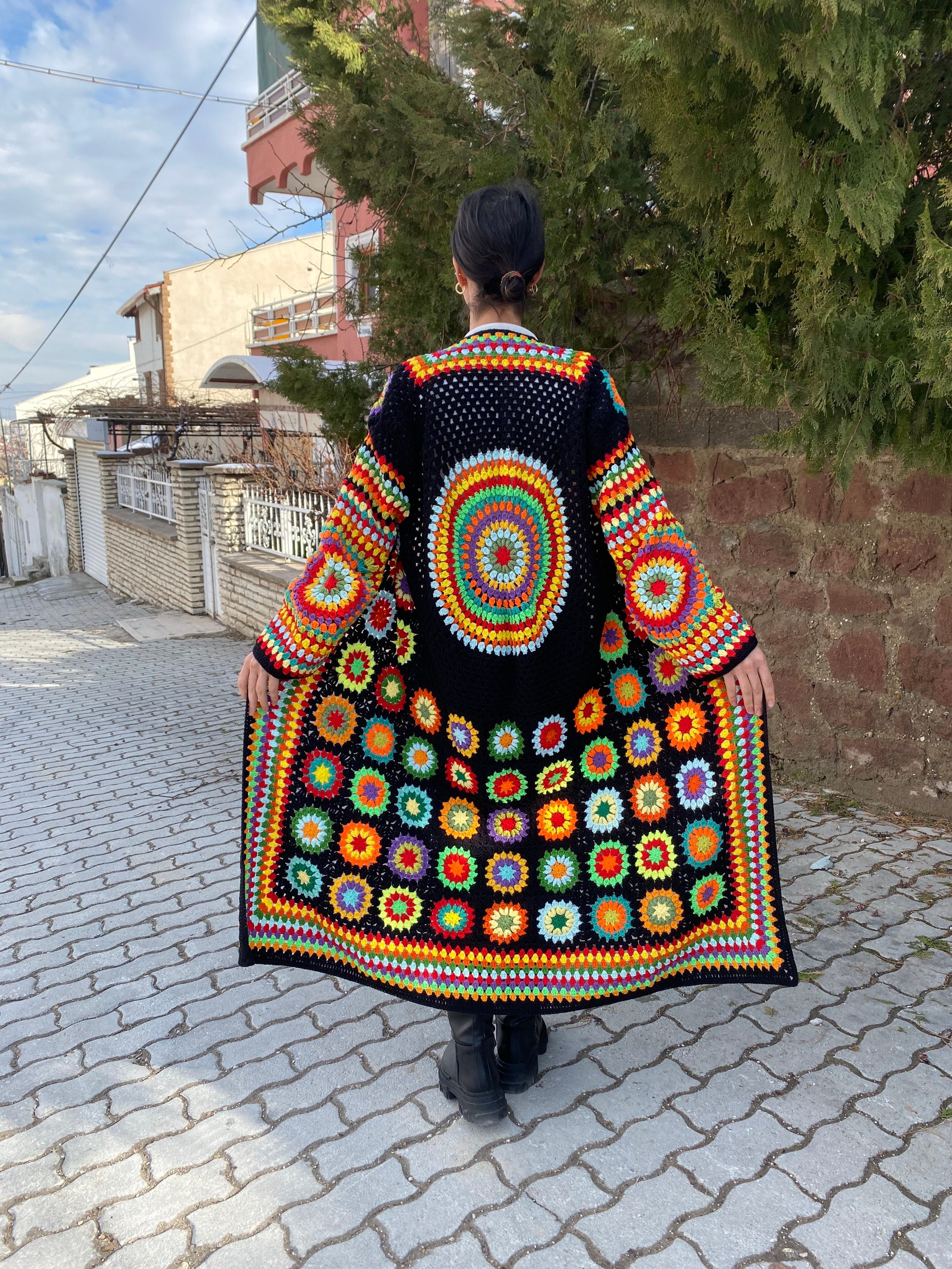 Granny Square Cardigan, Afghan Crochet, Long Granny Square Coat, Granny Square Coat, Crochet Card... — photo 3 of 10