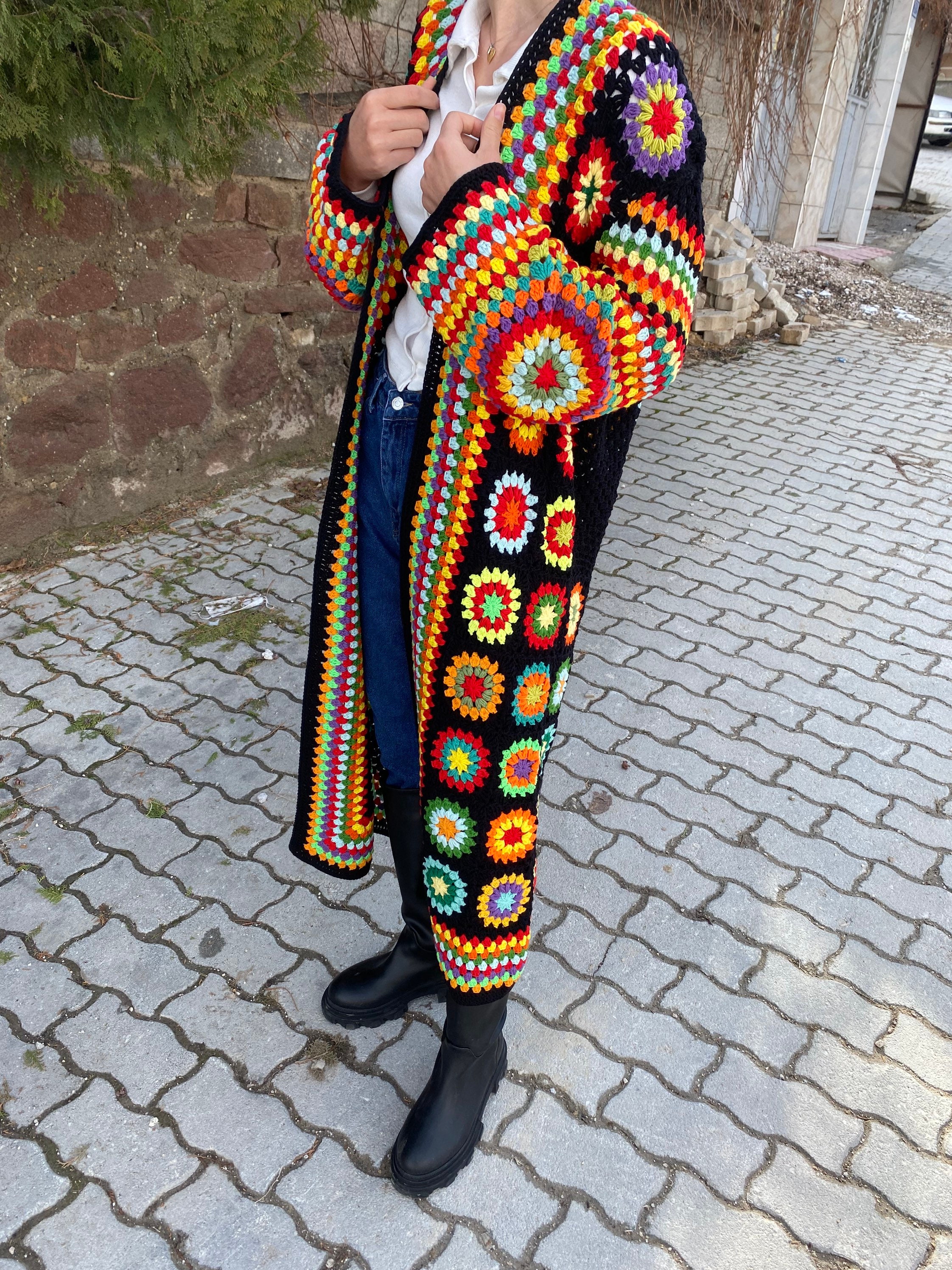 Granny Square Cardigan, Afghan Crochet, Long Granny Square Coat, Granny Square Coat, Crochet Card... — photo 2 of 10