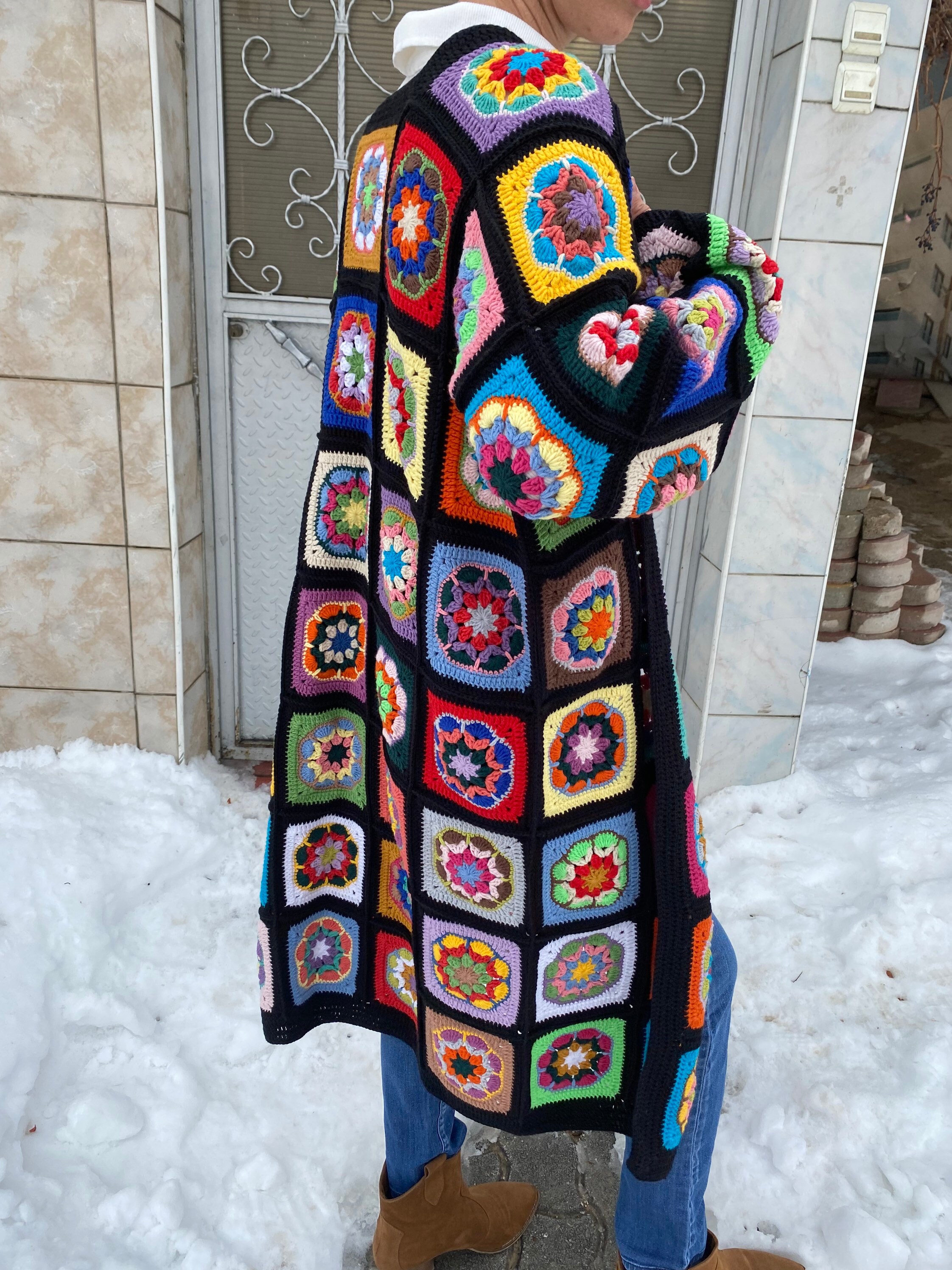 Granny Square Cardigan, Afghan Crochet Sweater, Crochet Coat, Bohemian Cardigan, Boho Style Cardigan, Afghan Coat Woman, Patchwork Cardigan