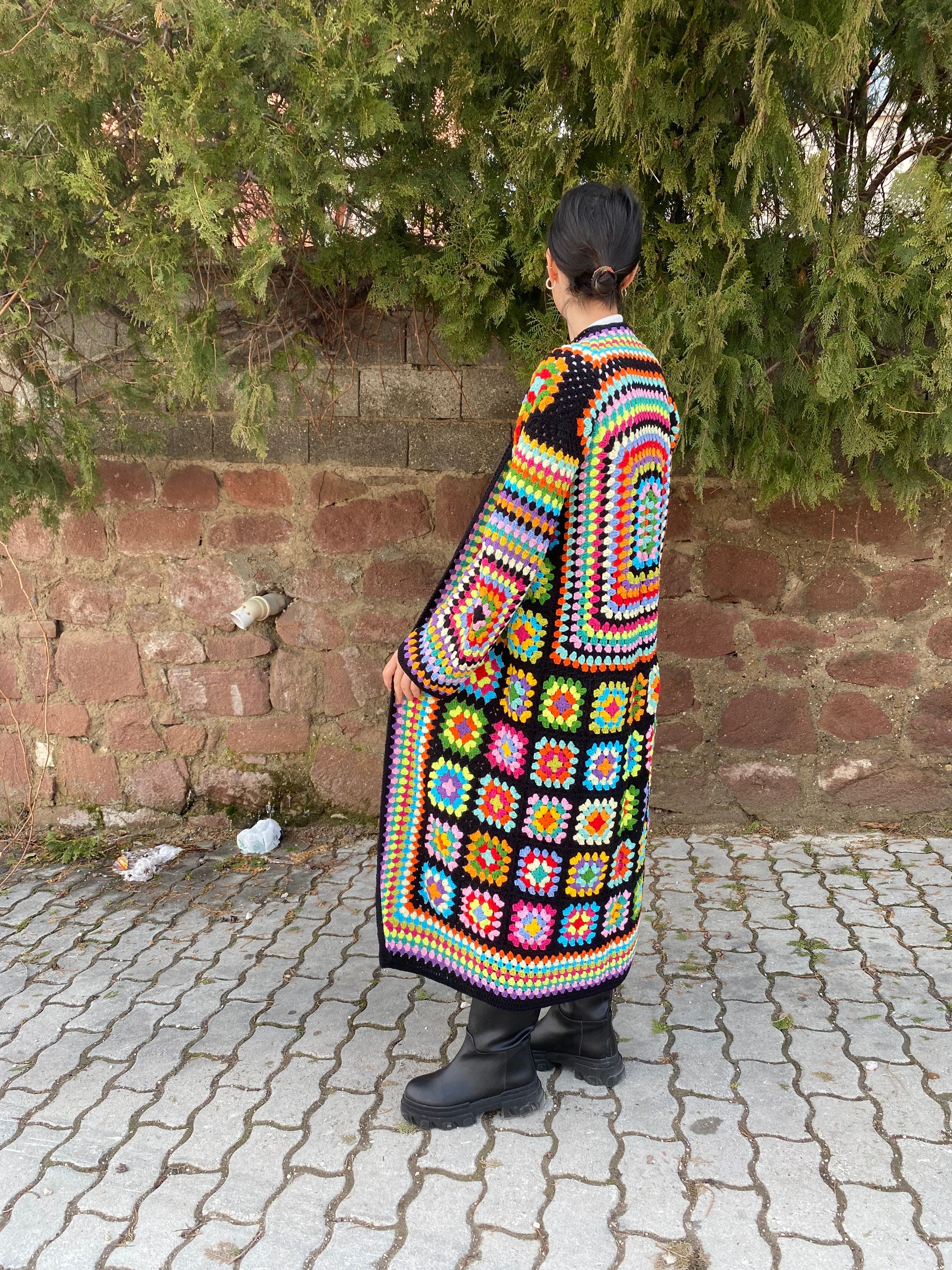 Granny Square Cardigan, Afghan Crocheted Coat, Long Granny Square Coat, Granny Square Jacket, Boh... — photo 7 of 10