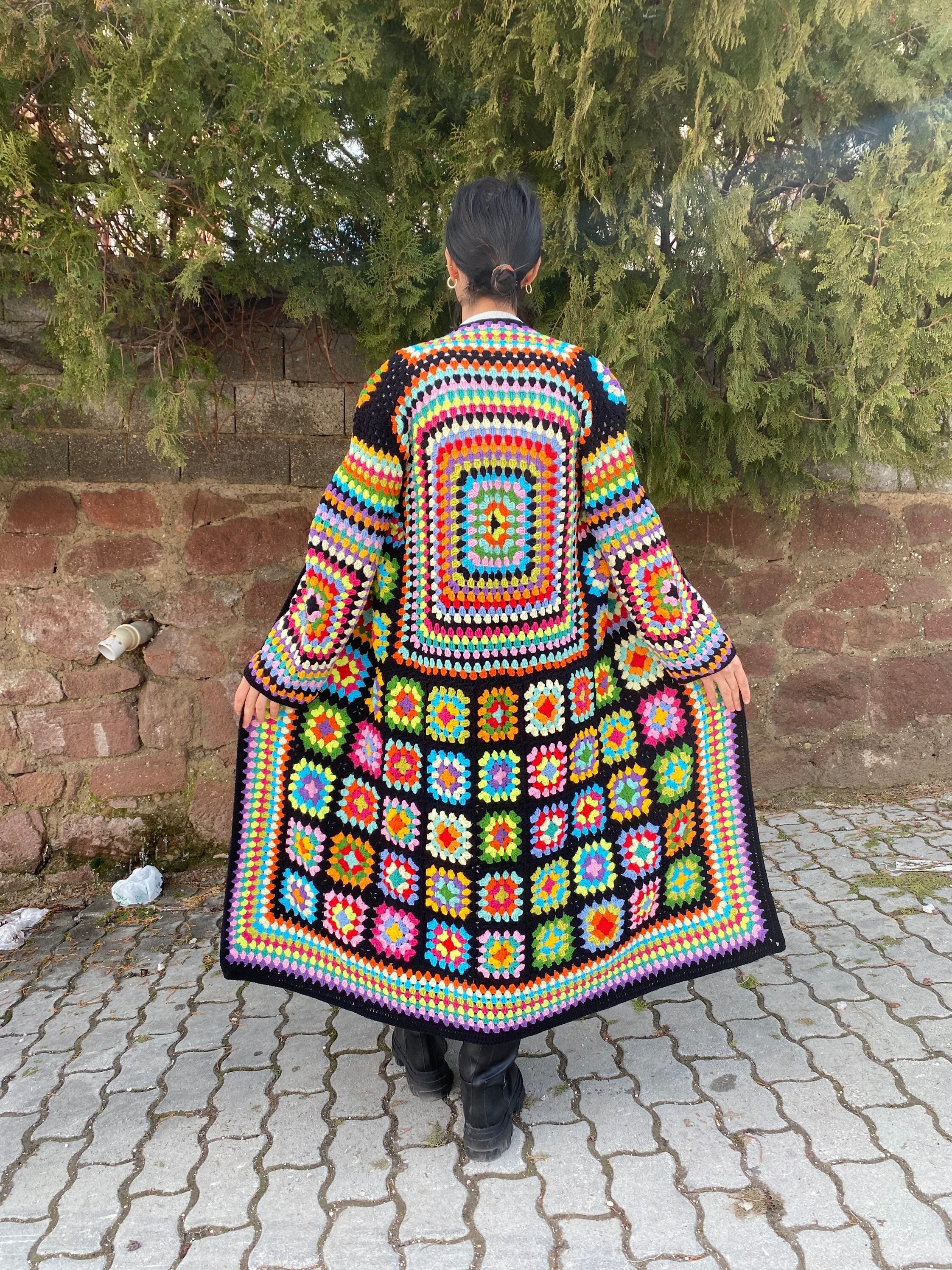 Granny Square Cardigan, Afghan Crocheted Coat, Long Granny Square Coat, Granny Square Jacket, Boh... — photo 5 of 10