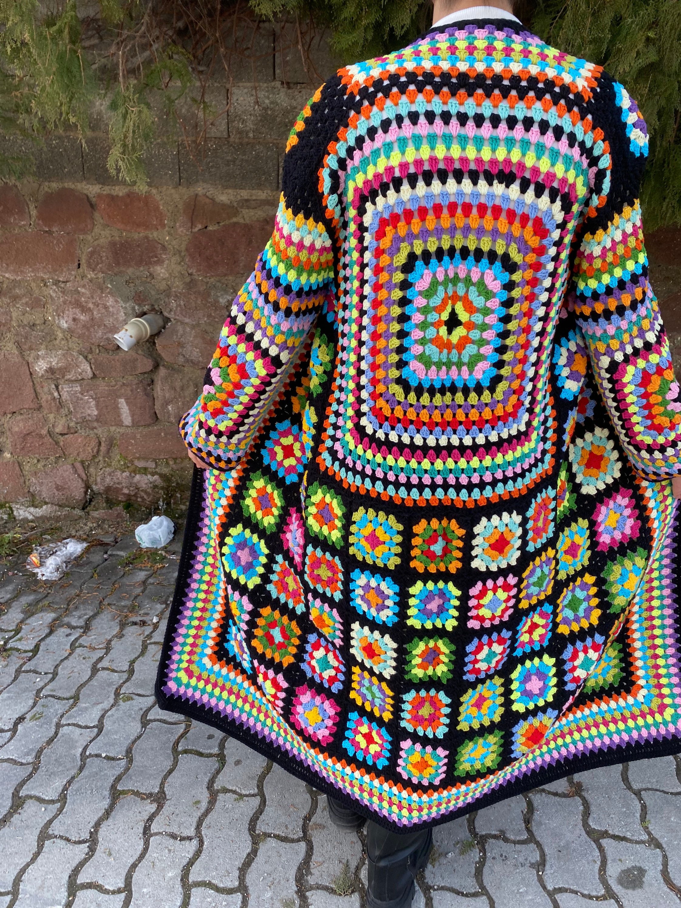 Granny Square Cardigan, Afghan Crocheted Coat, Long Granny Square Coat, Granny Square Jacket, Boh... — photo 2 of 10