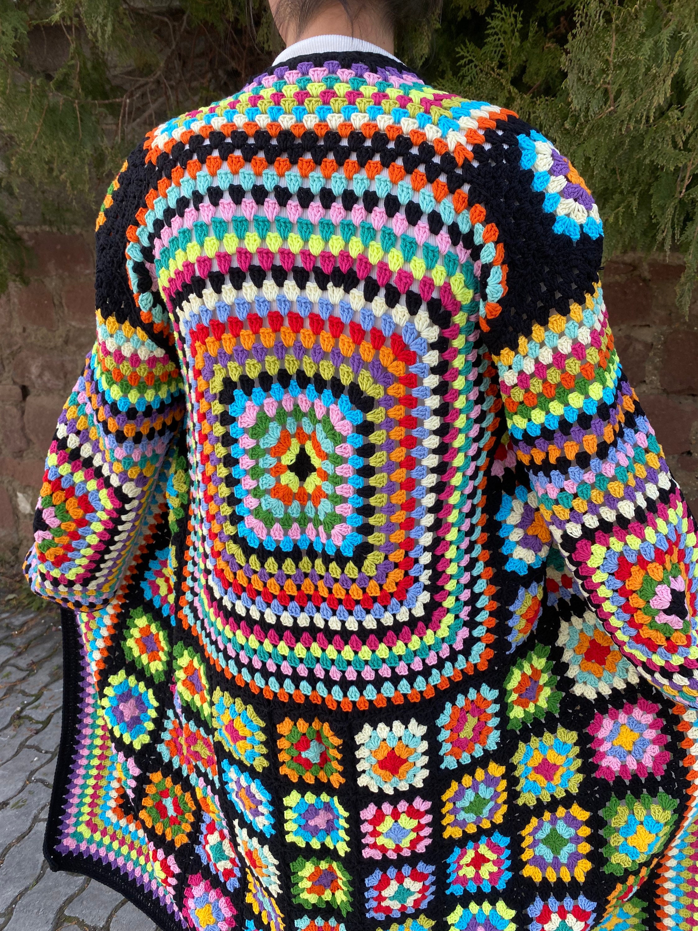 Granny Square Cardigan, Afghan Crocheted Coat, Long Granny Square Coat,  Granny Square Jacket, Boho Jacket, Granny Square Sweater