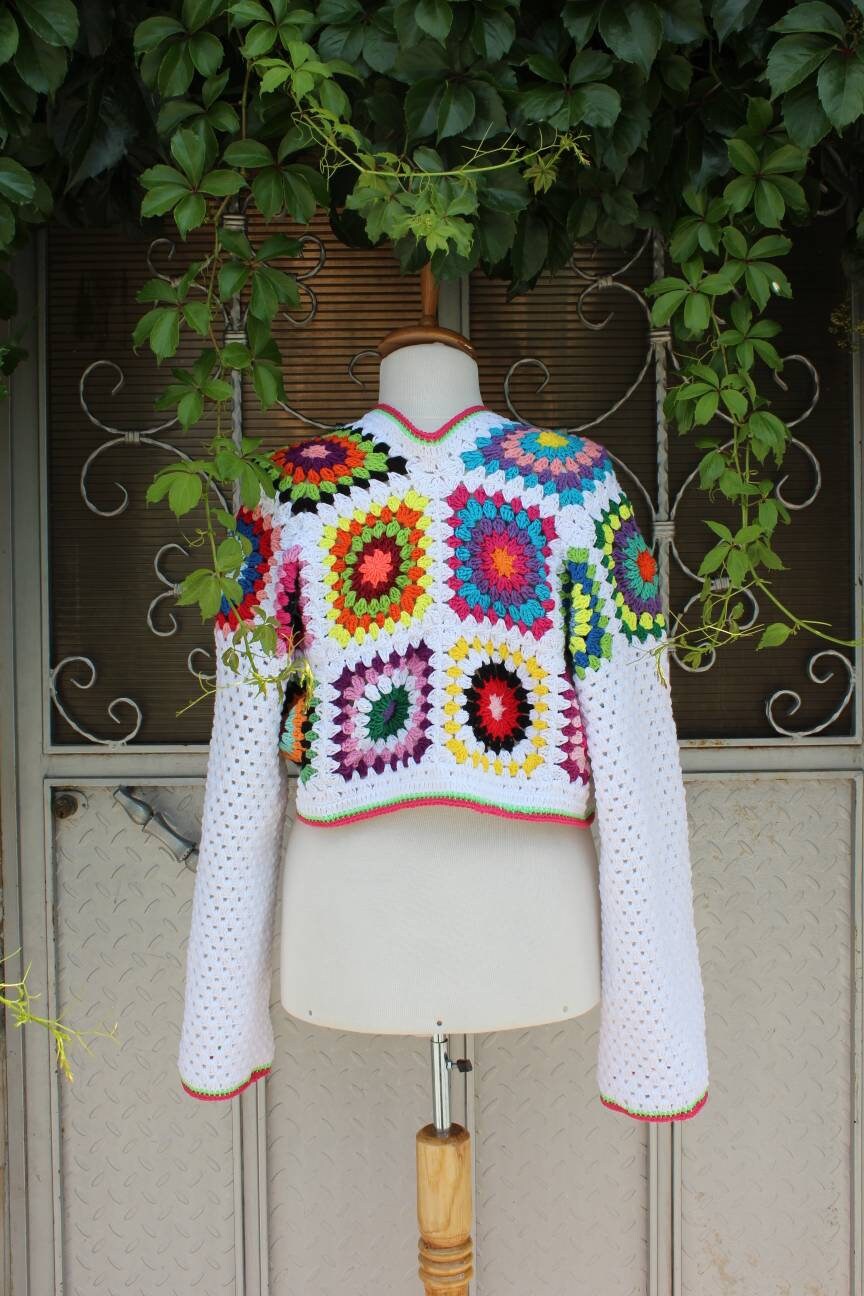 Granny Square Cardigan, Afghan Sweater, Granny Square Vest, Bohemian Coat, Boho Style Cardigan, G... — photo 5 of 10