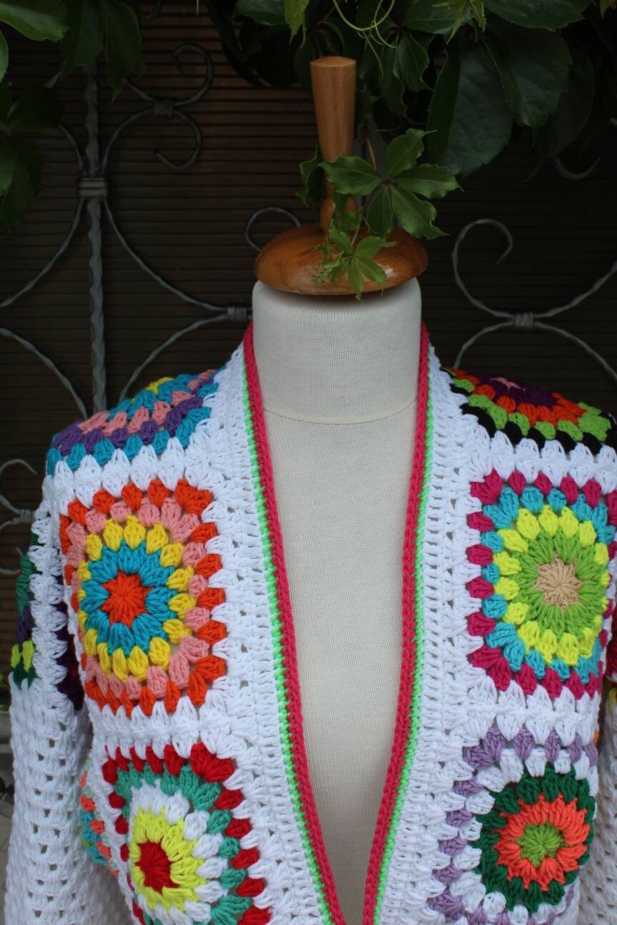 Granny Square Cardigan, Afghan Sweater, Granny Square Vest, Bohemian Coat, Boho Style Cardigan, G... — photo 2 of 10
