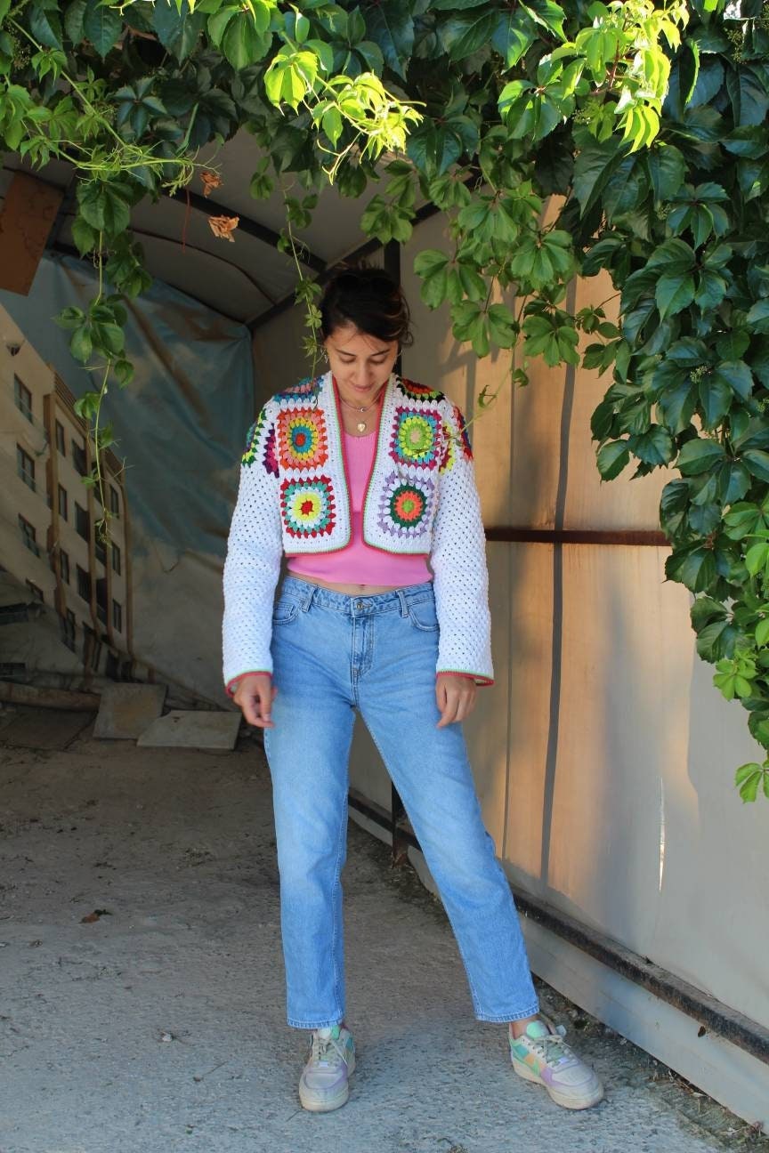 Granny Square Cardigan, Afghan Sweater, Granny Square Vest, Bohemian Coat, Boho Style Cardigan, G... — photo 3 of 10