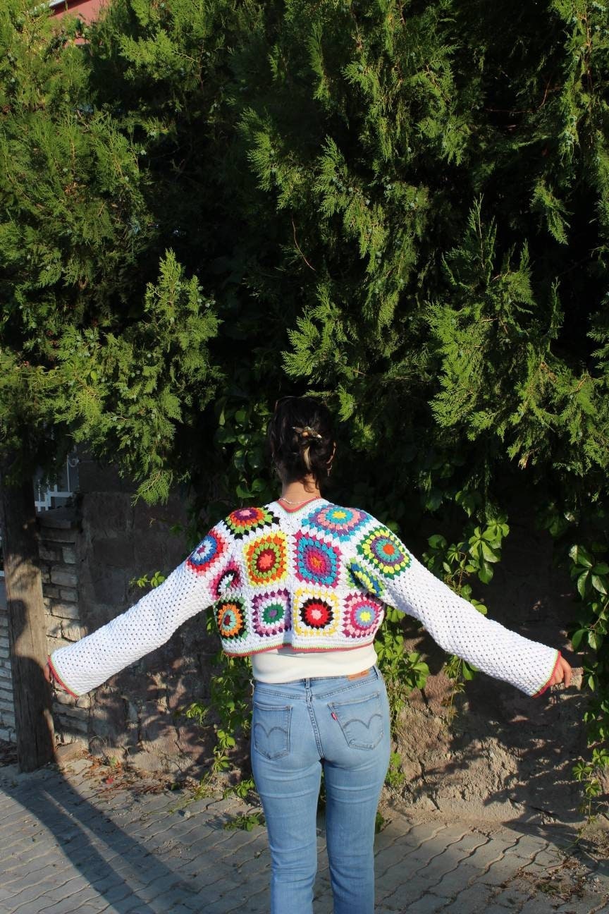 Granny Square Cardigan, Afghan Sweater, Granny Square Vest, Bohemian Coat, Boho Style Cardigan, G... — photo 7 of 10