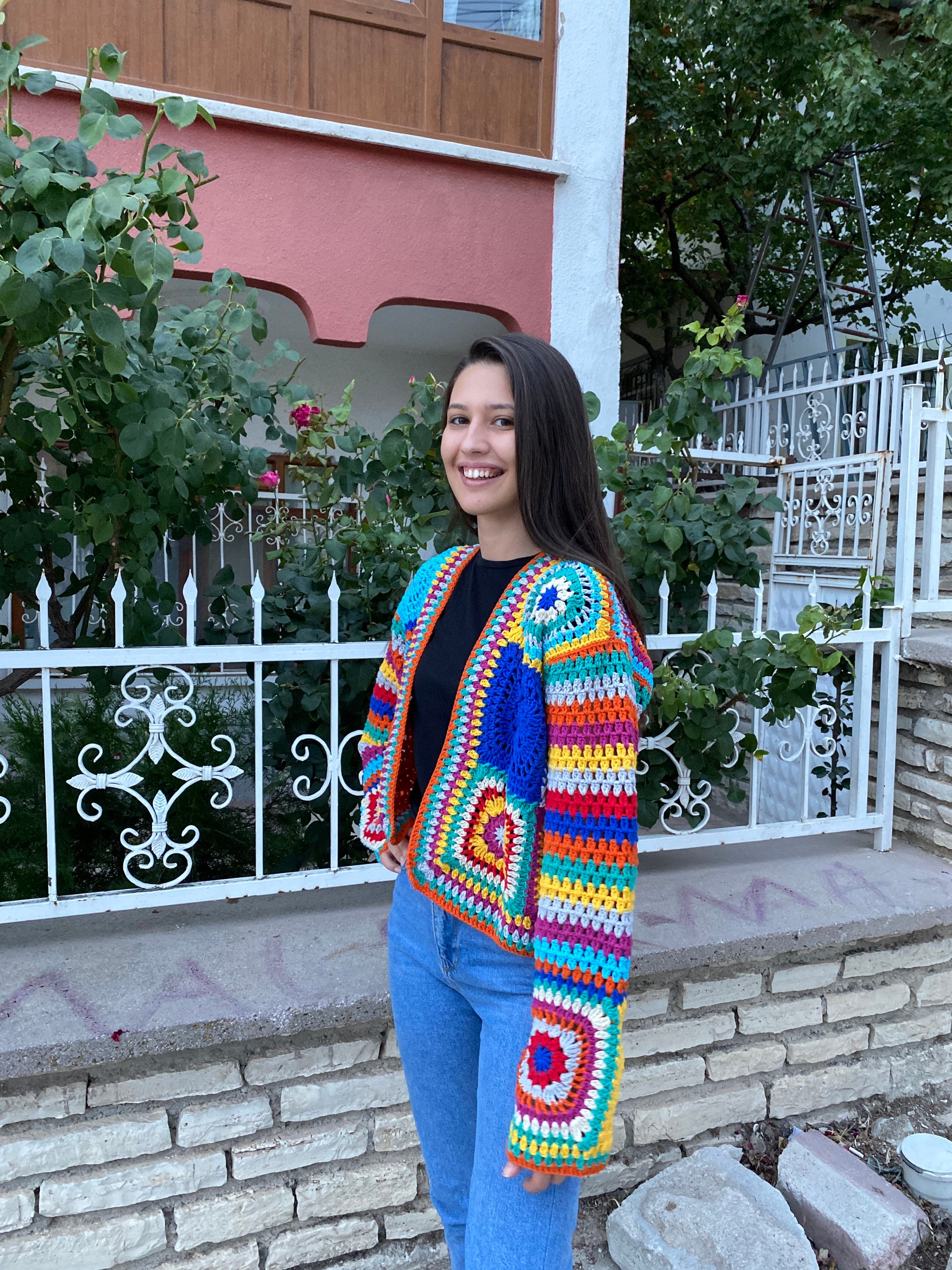 Granny Square Cardigan, Bohemian Cardigan, Crochet Cardigan, Granny Square Jacket, Afghan Coat, G... — photo 3 of 10