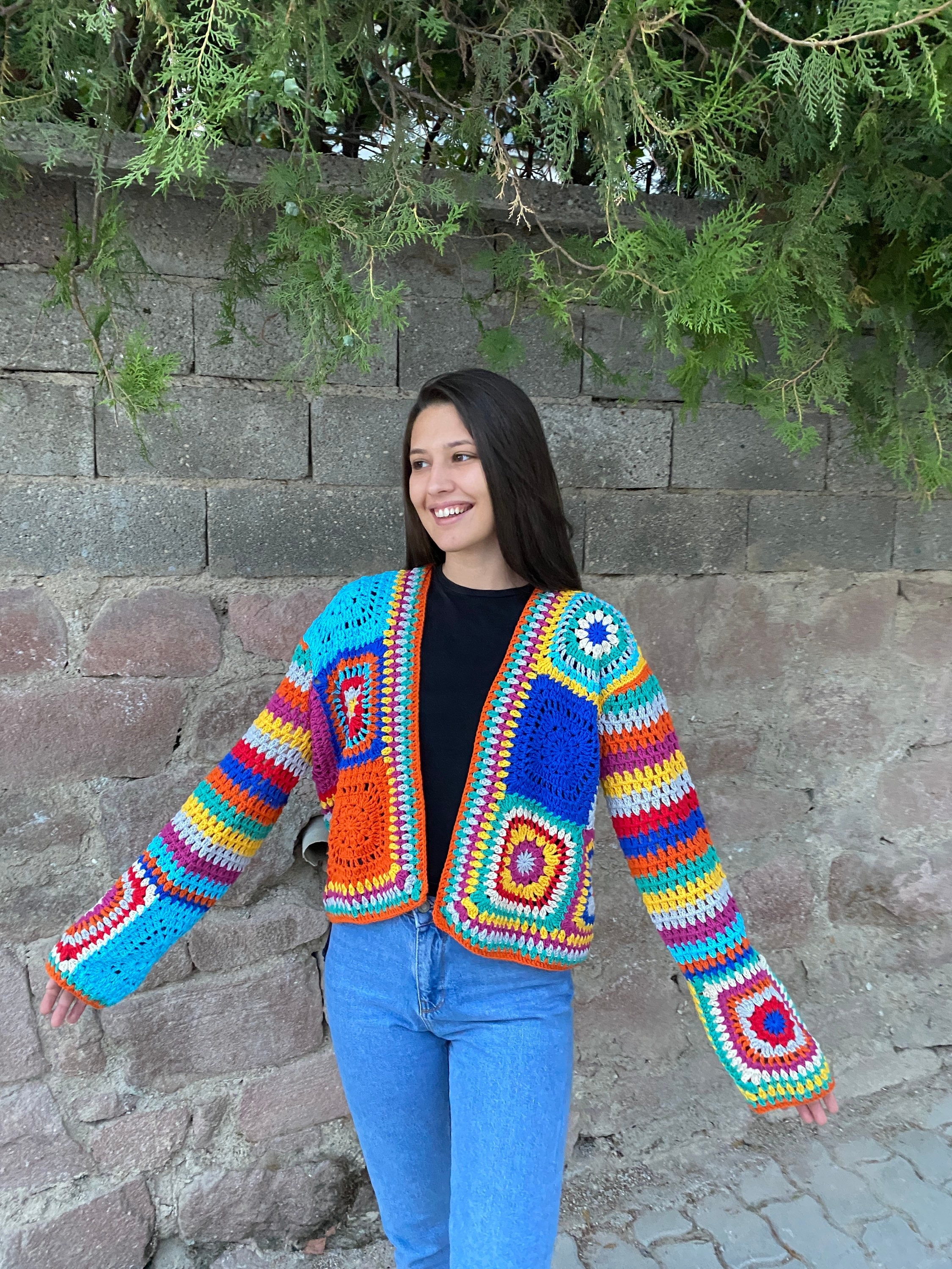 Granny Square Cardigan, Bohemian Cardigan, Crochet Cardigan, Granny Square Jacket, Afghan Coat, G... — photo 7 of 10