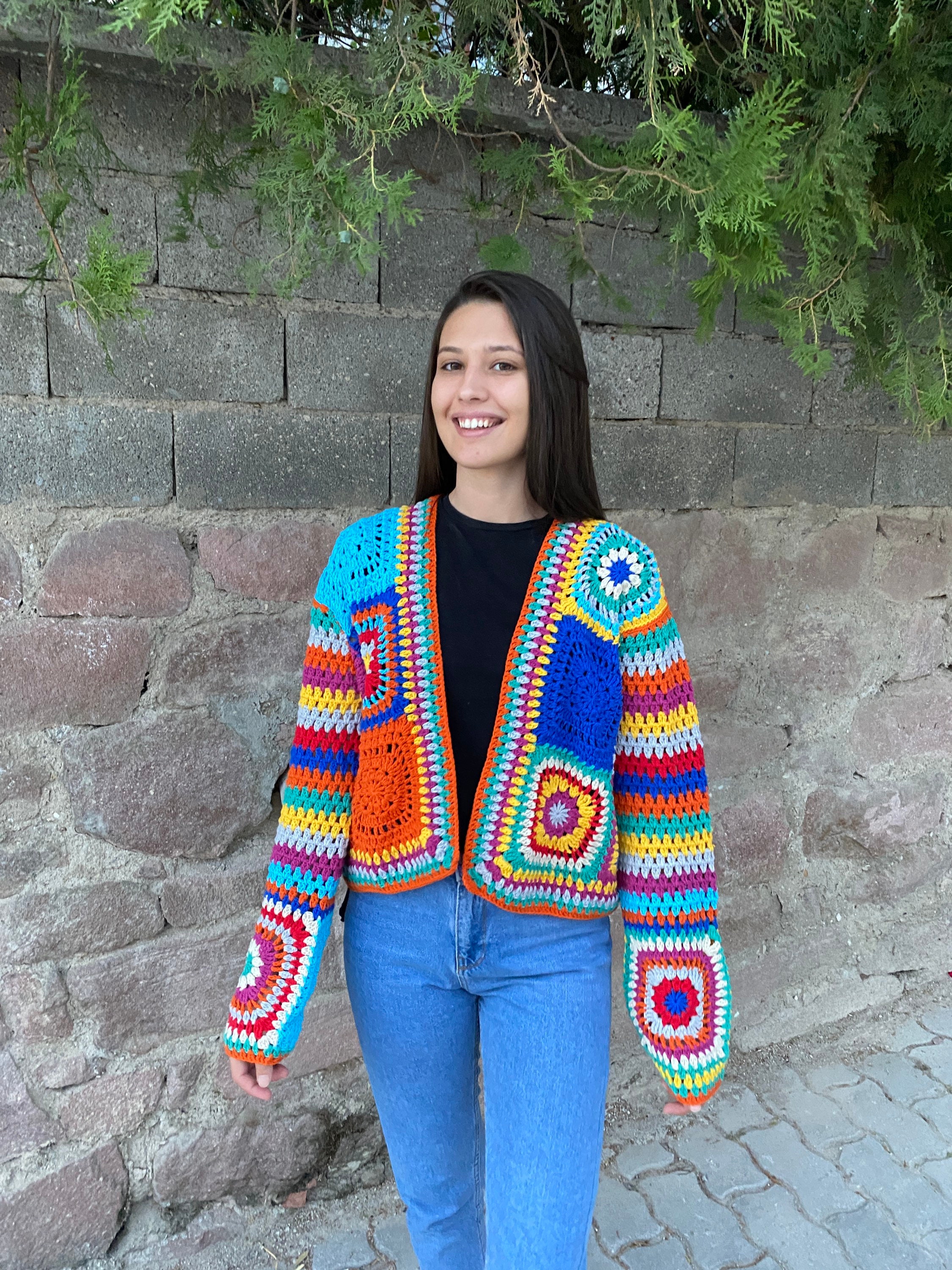 Granny Square Cardigan, Bohemian Cardigan, Crochet Cardigan, Granny Square Jacket, Afghan Coat, G... — photo 6 of 10